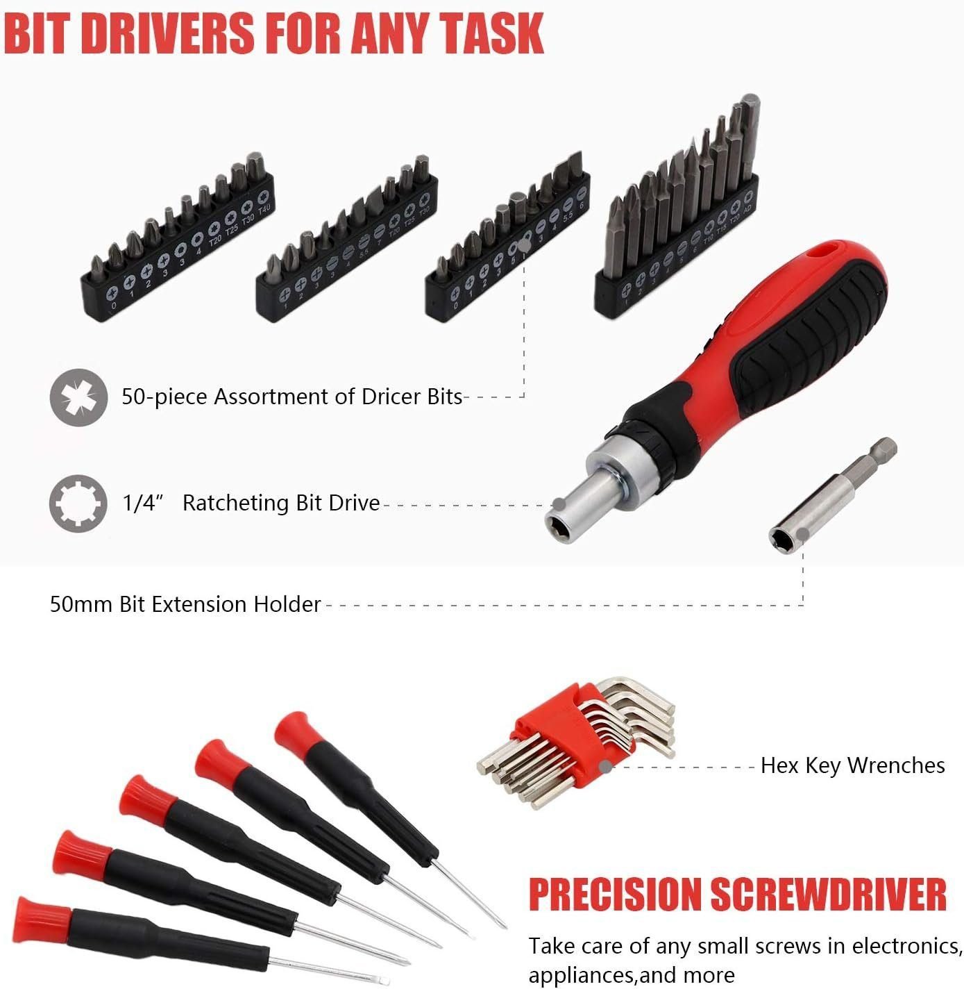 188-Piece Household Tool Kit - GETUHAND General Home/Auto Repair Hand Tool Set, Multi Tool Set with Large Mouth Opening Tool Bag with 15 Pockets 188-Piece Household Tool Kit - GETUHAND General Home/Auto Repair Hand Tool Set, Multi Tool Set with Large Mouth Opening Tool Bag with 15 Pockets