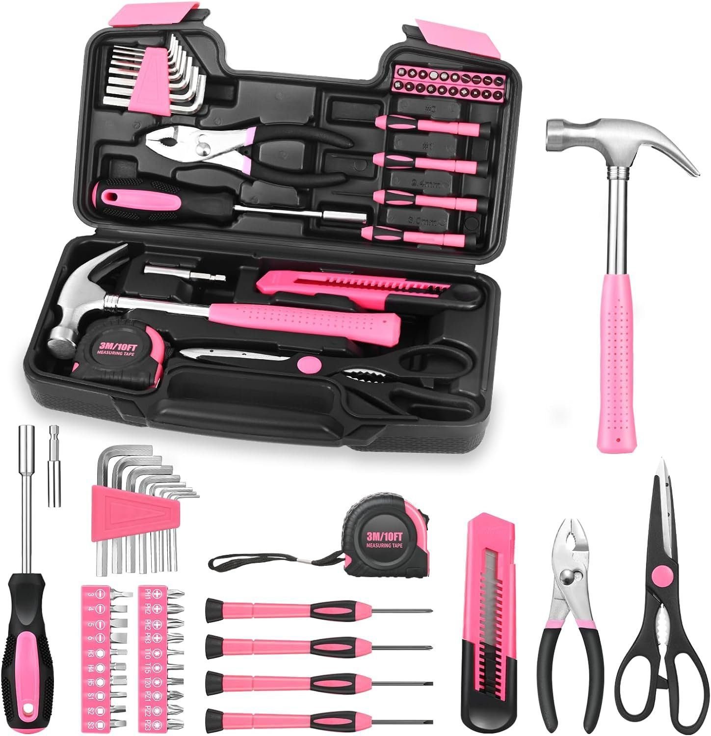 39 Piece All Purpose Household Pink Tool Kit Small General Basic Home Tool Set with Toolbox Great for Girls, Ladies and Women 39 Piece All Purpose Household Pink Tool Kit Small General Basic Home Tool Set with Toolbox Great for Girls, Ladies and Women