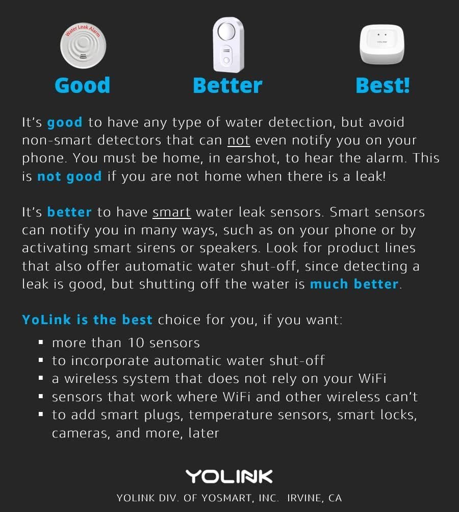 YoLink Water Leak Sensor 3-Pack, LoRa Up to 1/4 Mile Open-Air Range Smart Water Leak Flood Detector, SMS/Text, Email Push Notifications, w/Alexa, IFTTT, Home Assistant - YoLink Hub Required YoLink Water Leak Sensor 3-Pack, LoRa Up to 1/4 Mile Open-Air Range Smart Water Leak Flood Detector, SMS/Text, Email Push Notifications, w/Alexa, IFTTT, Home Assistant - YoLink Hub Required