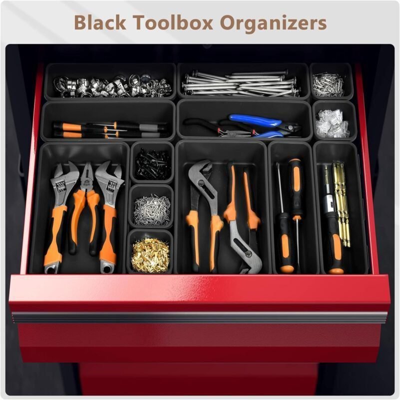A-LUGEI【𝟰𝟮𝗣𝗖𝗦】【Black】 Tool Box Organizer Tray Divider Set, Desk Drawer Organizer, Garage Organization and Storage Toolbox Accessories for Rolling Tool Chest Cart Cabinet Work Bench Small Parts