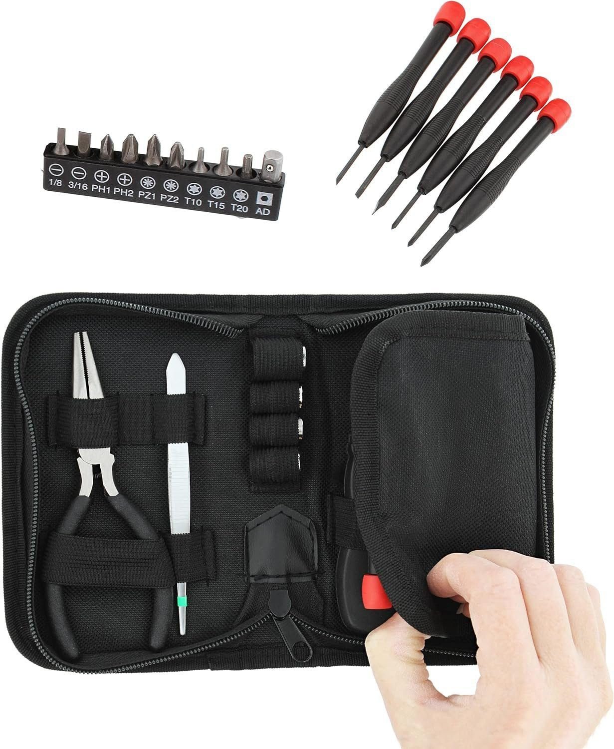 ABN 25-Piece Tri-Fold Mini Tool Set for Dorm, Travel, Office, Home Tool Kit with Case - Basic Tool Set for Home Repairs