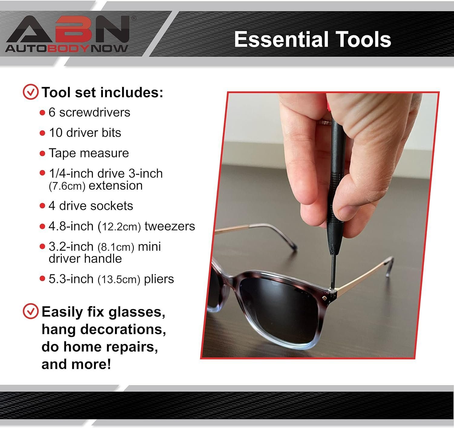 ABN 25-Piece Tri-Fold Mini Tool Set for Dorm, Travel, Office, Home Tool Kit with Case - Basic Tool Set for Home Repairs