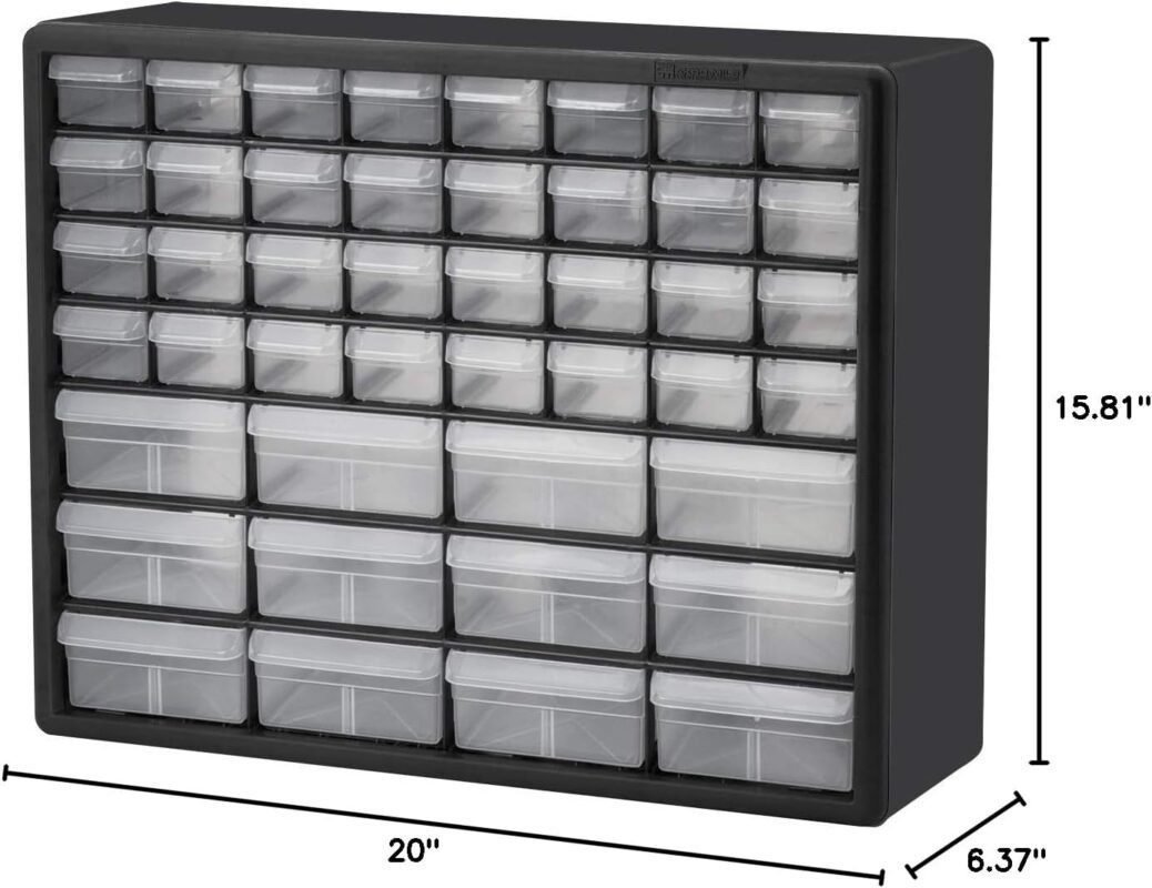 Akro-Mils 10144, 44 Drawer Plastic Parts Storage Hardware and Craft Cabinet, 20-Inch W x 6.37-Inch D x 15.81-Inch H, Black