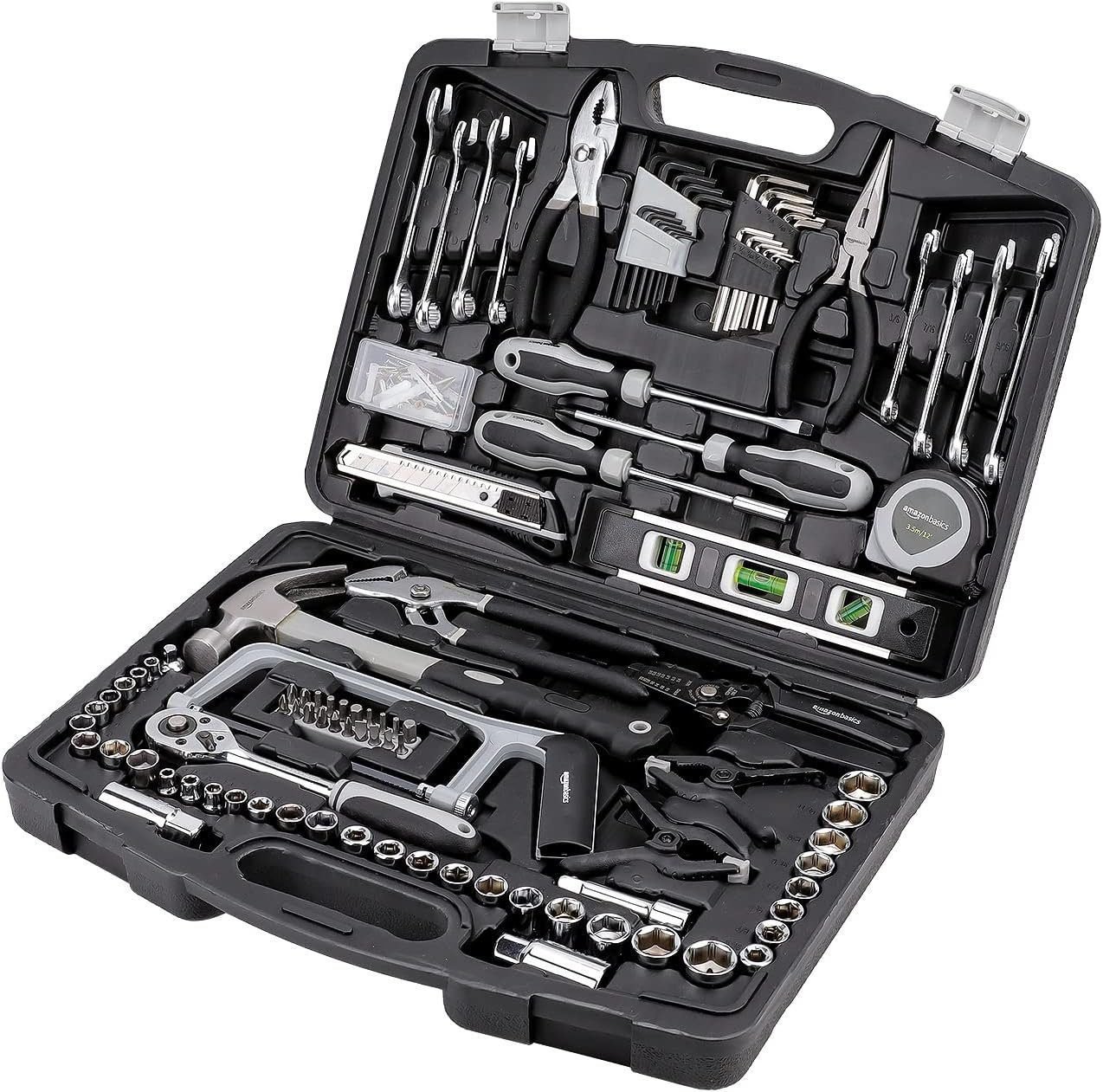 Amazon Basics 173-Piece General Household Home Repair and Mechanics Hand Tool Kit Set
