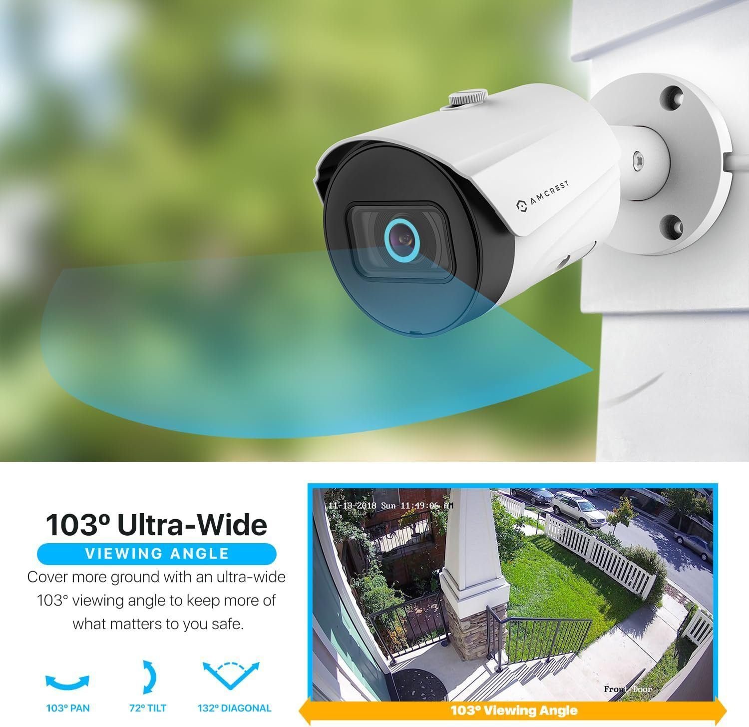 Amcrest UltraHD 5MP Outdoor POE Camera 2592 x 1944p Bullet IP Security Camera, Outdoor IP67 Waterproof, 103° Viewing Angle, 2.8mm Lens, 98.4ft Night Vision, 5-Megapixel, IP5M-B1186EW-28MM (White)