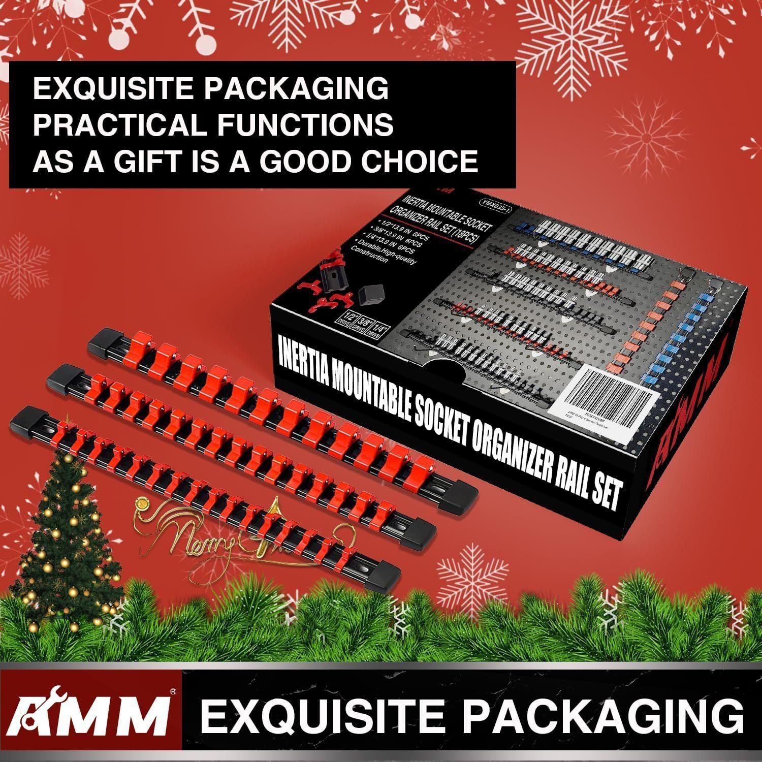 AMM 9-Piece Socket Organizer, 1/2 inch, 3/8 inch and 1/4 inch Drive socket holders organizers,Heavy Duty Socket Racks, Premium Quality Socket Clip Rail Holder,The best tool organizer in the garage