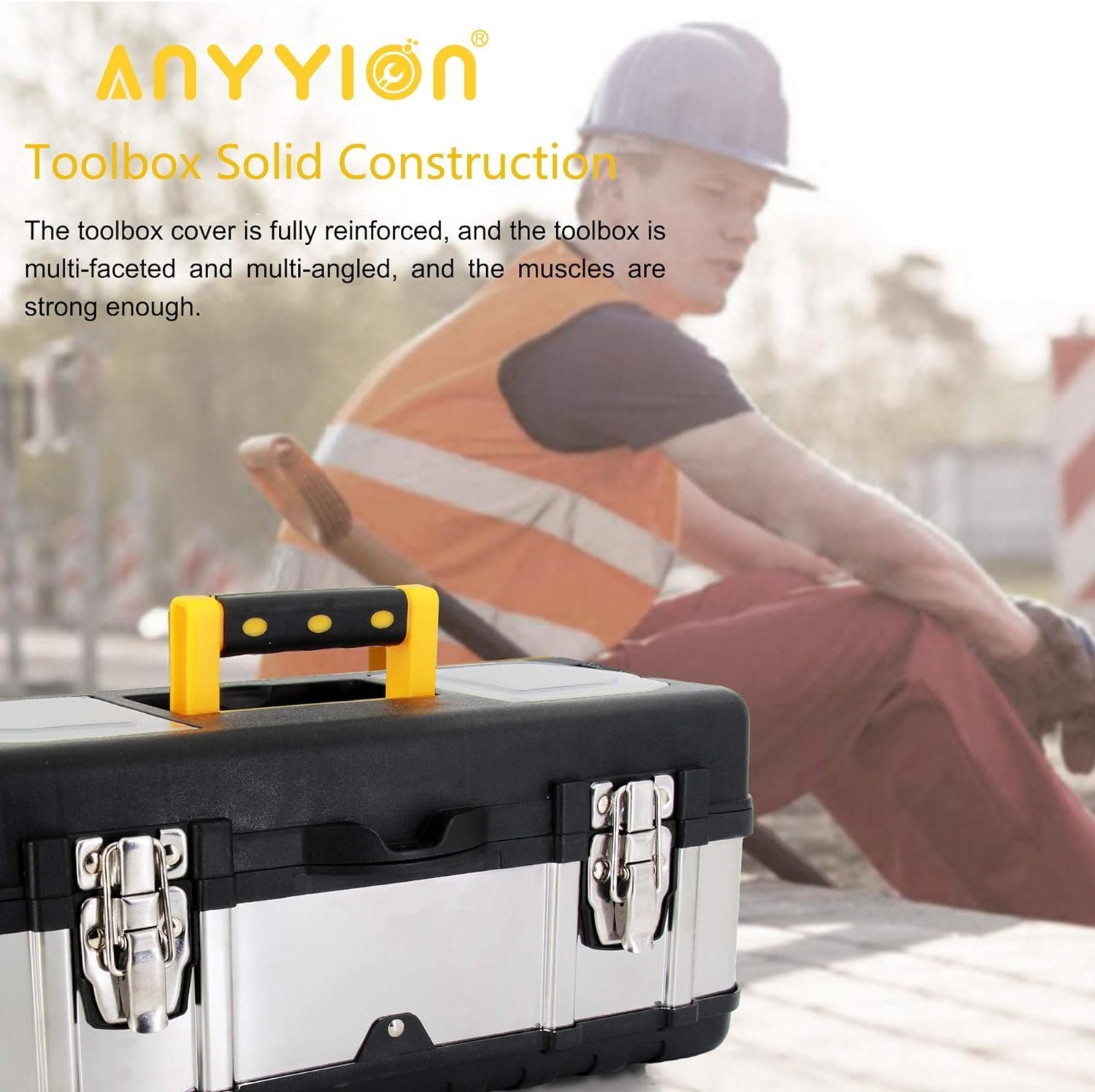Anyyion 16.5-Inch Tool Box - Portable Lockable Storage, Stainless Steel  Plastic Construction - Removable Tray, Toolbox Organizer Truly Strong and Durable