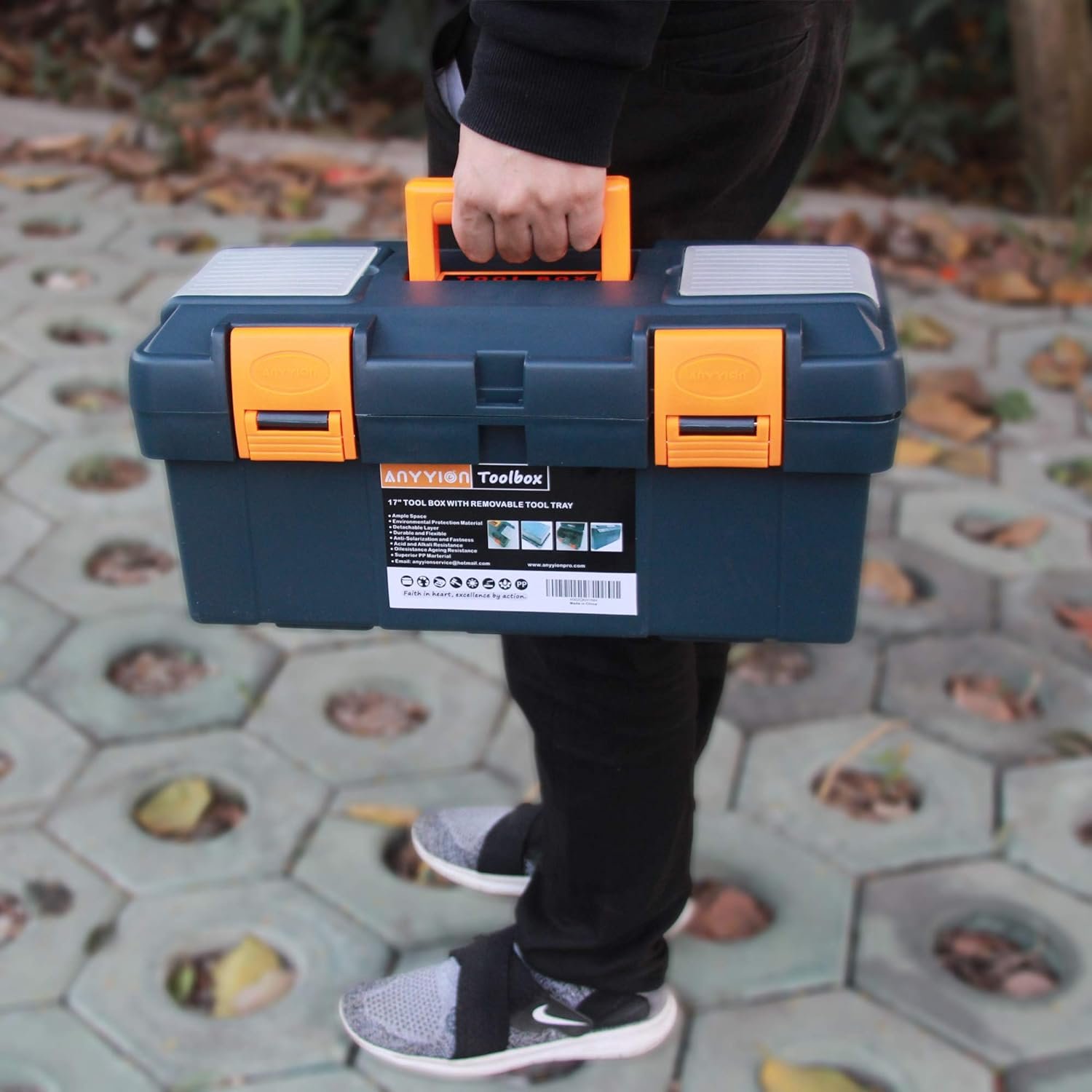 Anyyion 16.5-inch Tool Box with Removable Tray, Small Parts Box On The Lid is Removable, Tray Can be Removed and Combined at Will (Blue) Anyyion 16.5-inch Tool Box with Removable Tray, Small Parts Box On The Lid is Removable, Tray Can be Removed and Combined at Will (Blue)