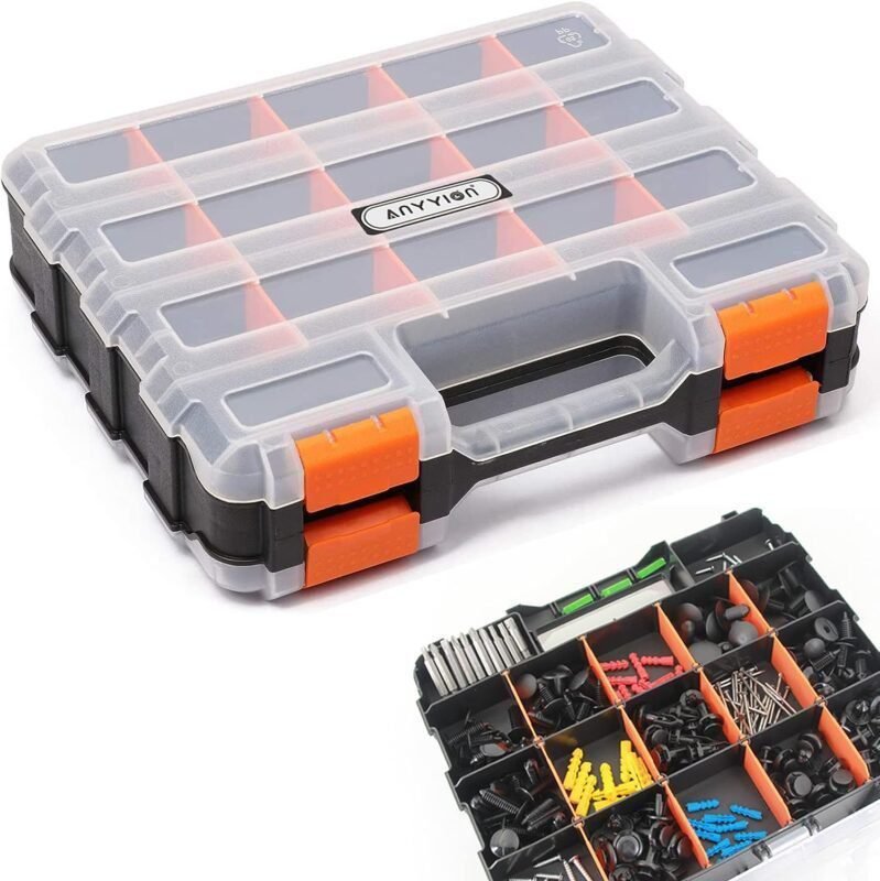 Anyyion Small Parts Organizer, 34-Compartments Double Side parts organizer with Removable Dividers for Hardware, Screws, Bolts, Nails, Beads, Jewelry  More by Stalwart