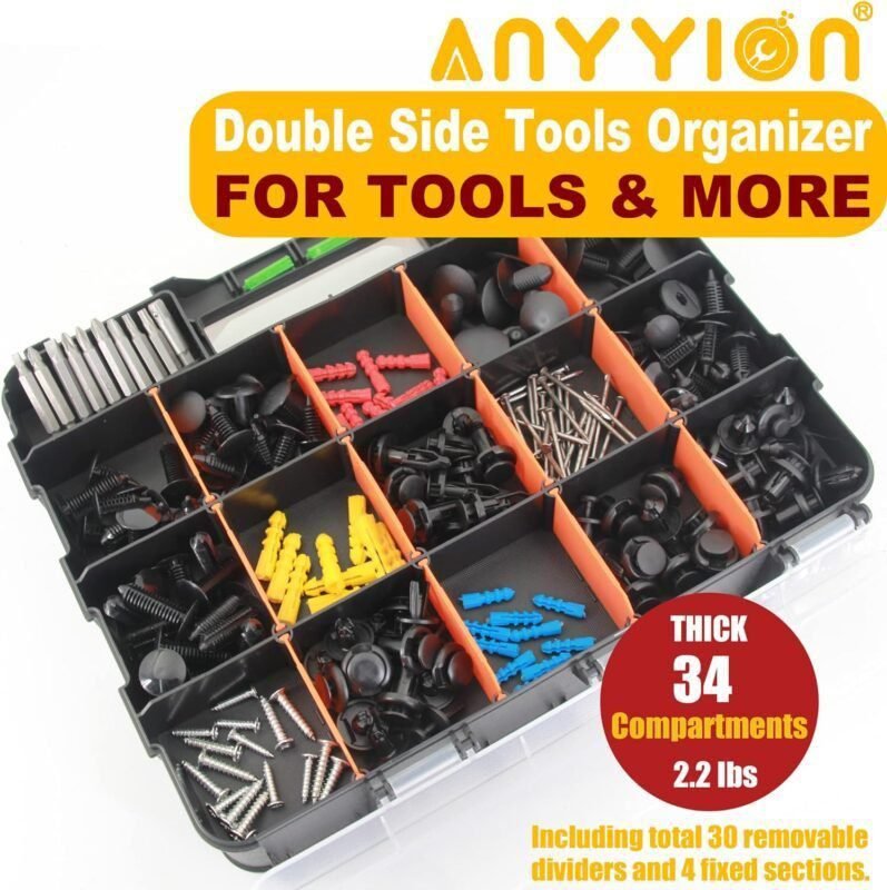 Anyyion Small Parts Organizer, 34-Compartments Double Side parts organizer with Removable Dividers for Hardware, Screws, Bolts, Nails, Beads, Jewelry  More by Stalwart
