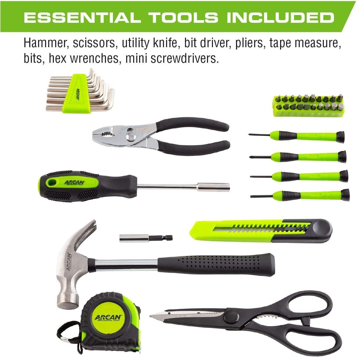 ARCAN TOOLS 39-Piece Home Hand Tool Kit for Household Repairs, Home, Office, Apartments, Dormitories with Storage Case (ATS39PC)