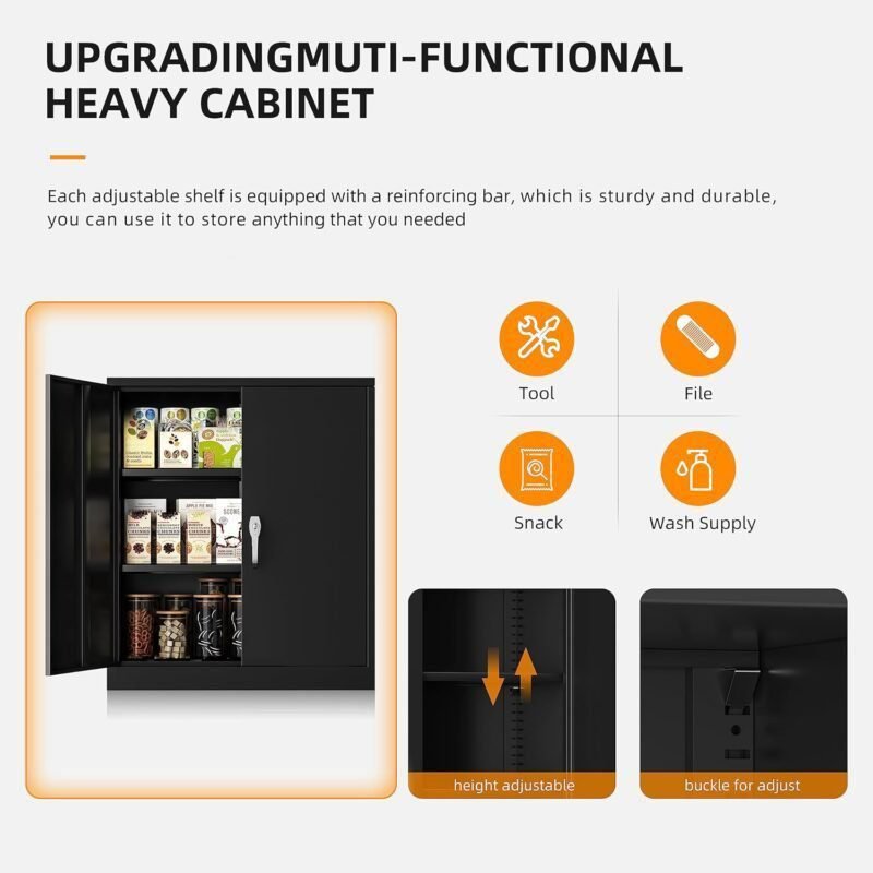 Atripark Metal Storage Cabinet with Lock, 72 Lockable Garage Tool Cabinet with Doors and Shelves, Tall Steel Cabinet for Garage, Heavy-Duty Black File Cabinet for Home Office, Gym, School