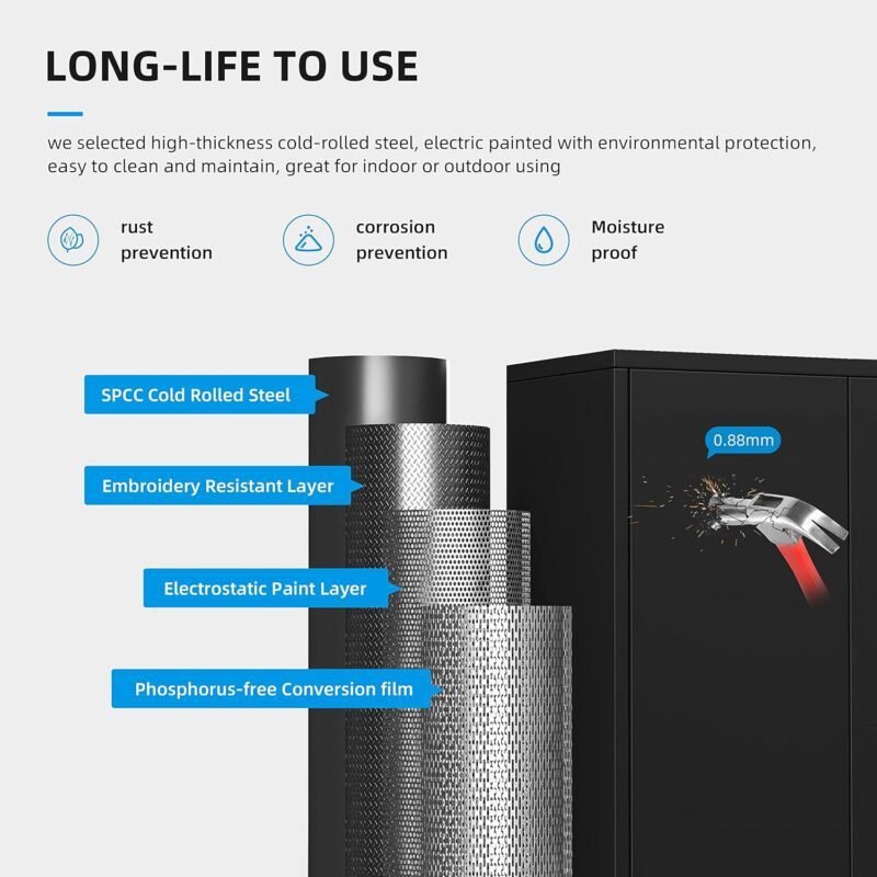 Atripark Metal Storage Cabinet with Lock, 72 Lockable Garage Tool Cabinet with Doors and Shelves, Tall Steel Cabinet for Garage, Heavy-Duty Black File Cabinet for Home Office, Gym, School