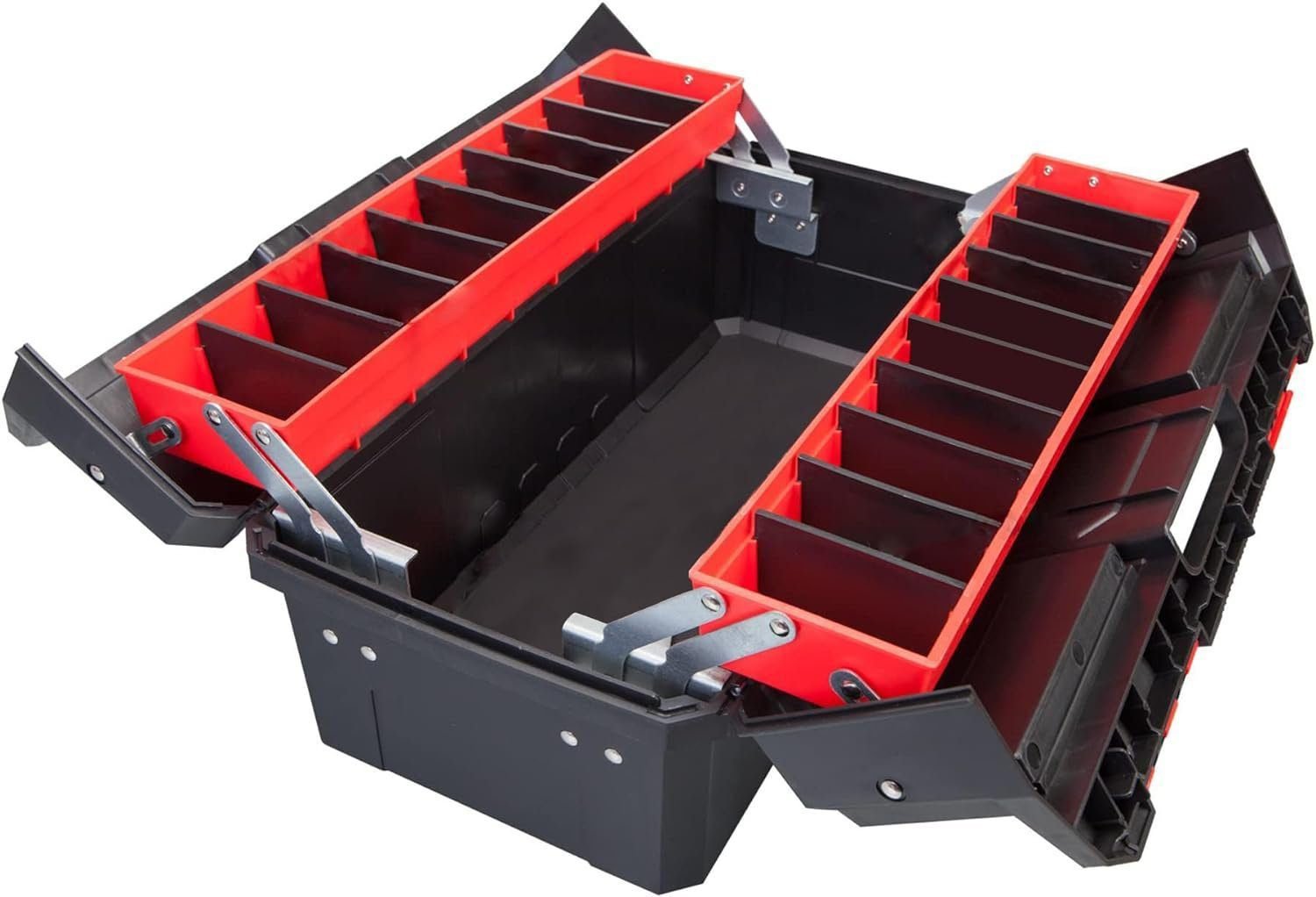 BIG RED AZ500R Torin Double Folding Multi-Function Portable Plastic Storage Tool Box with Removable Sheets, Organizer Tray and Clear Lid - Black/Red BIG RED AZ500R Torin Double Folding Multi-Function Portable Plastic Storage Tool Box with Removable Sheets, Organizer Tray and Clear Lid - Black/Red