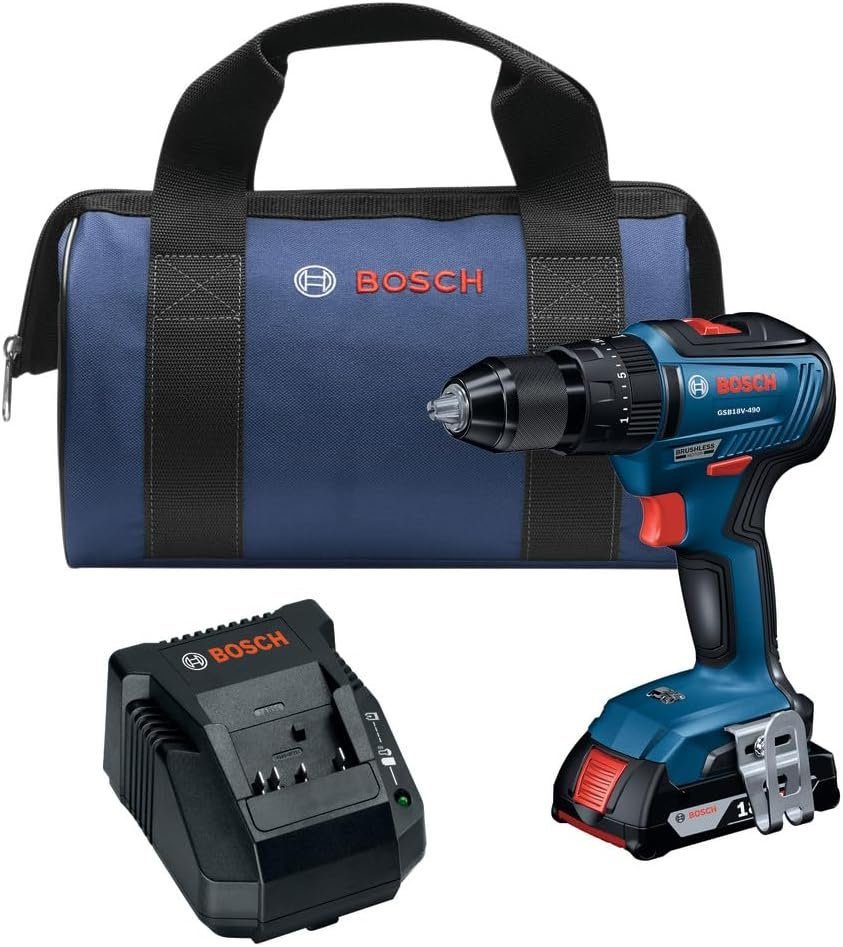 BOSCH GSB18V-490B12 18V EC Brushless 1/2 In. Hammer Drill/Driver Kit with (1) 2 Ah Standard Power Battery