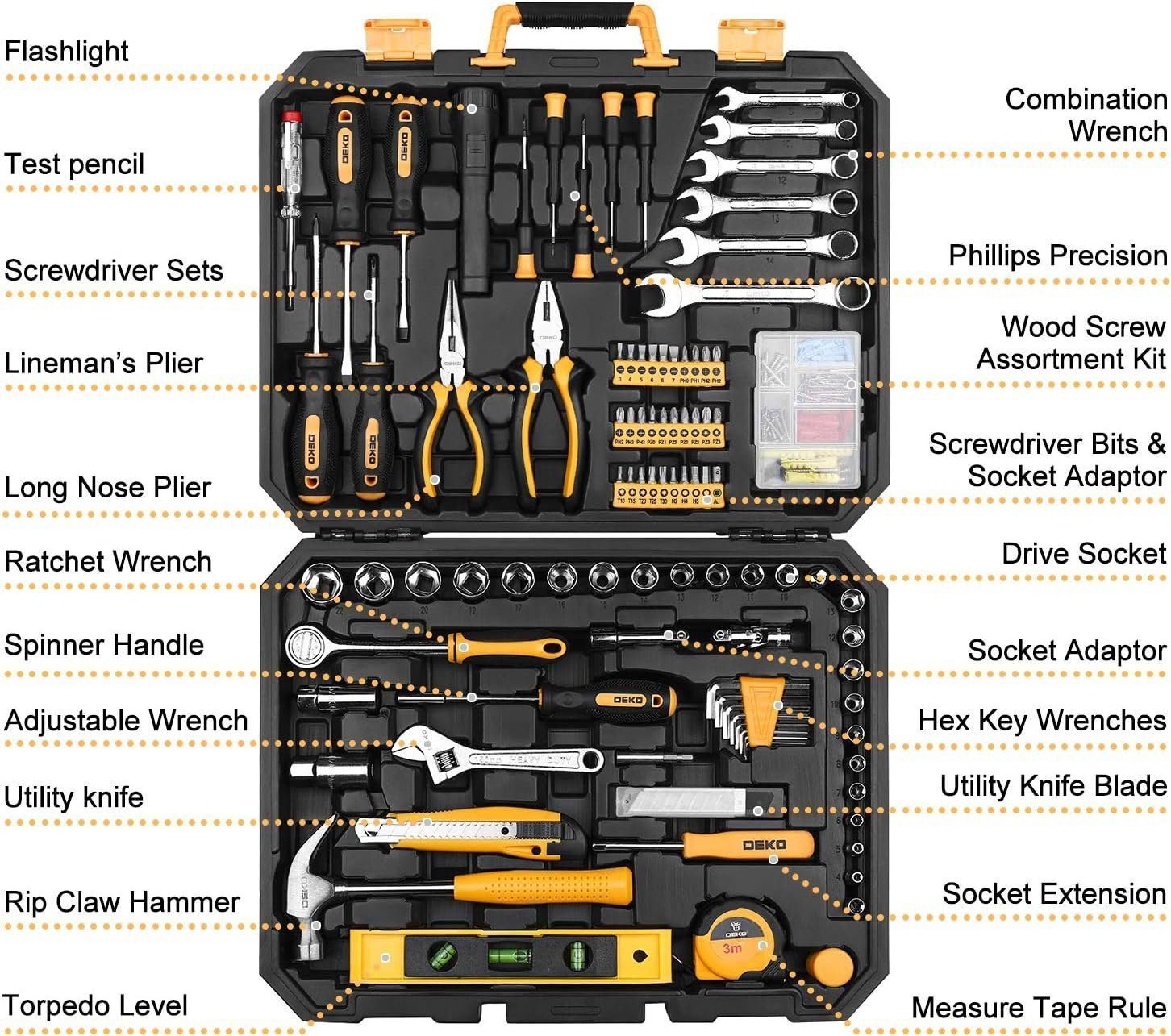 DEKOPRO 208 Piece Tool Set,General Household Hand Tool Kit, Auto Repair Tool Box with Plastic Toolbox Storage Case DEKOPRO 208 Piece Tool Set,General Household Hand Tool Kit, Auto Repair Tool Box with Plastic Toolbox Storage Case