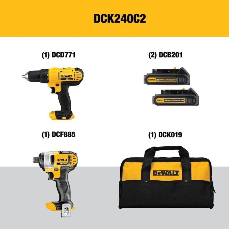 DEWALT 20V MAX Cordless Drill and Impact Driver, Power Tool Combo Kit with 2 Batteries and Charger, Yellow/Black (DCK240C2) DEWALT 20V MAX Cordless Drill and Impact Driver, Power Tool Combo Kit with 2 Batteries and Charger, Yellow/Black (DCK240C2)