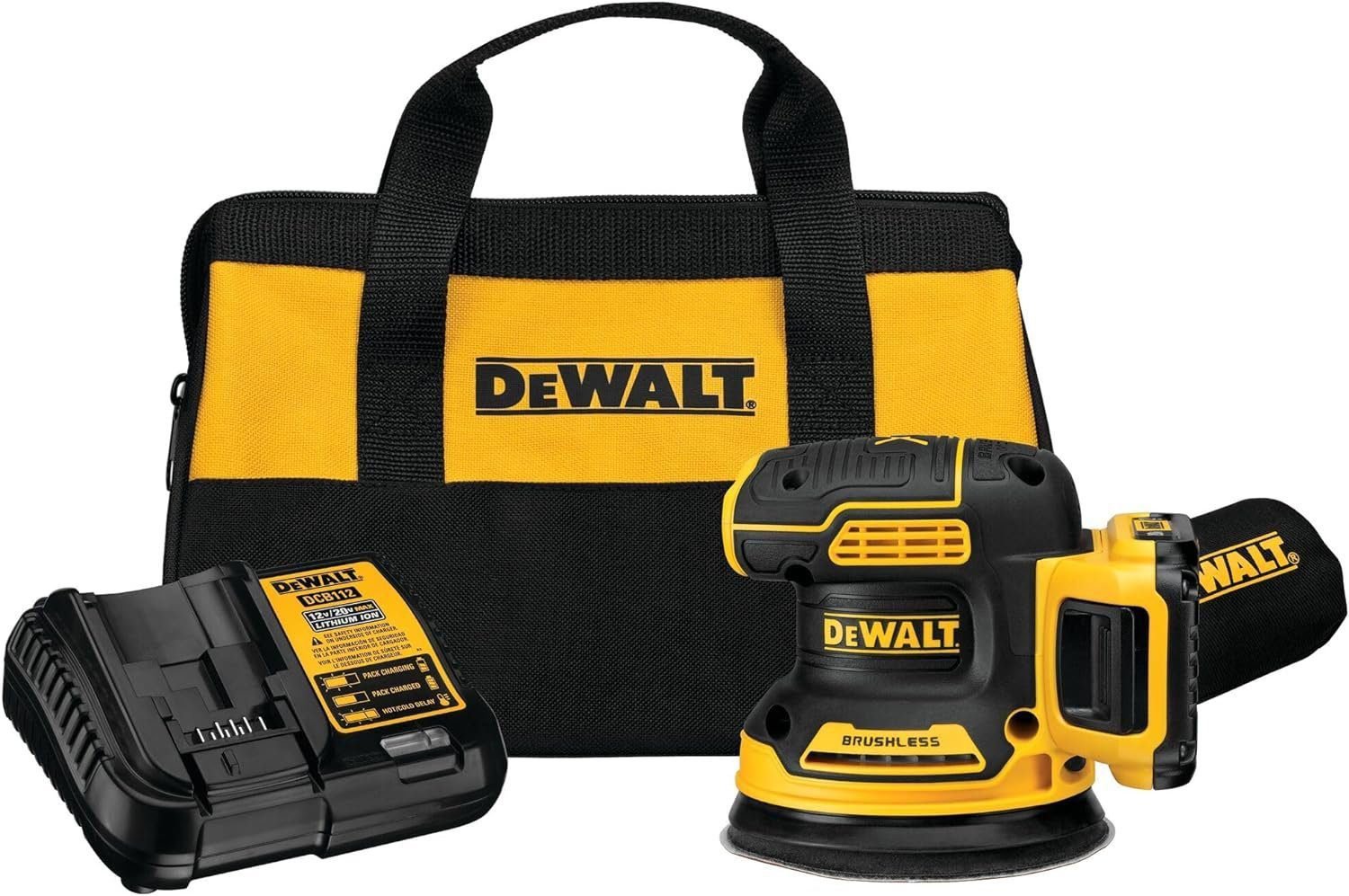 DEWALT 20V MAX Sander, Cordless, 5-Inch, 2.Ah, 8,000-12,000 OPM, Variable Speed Dial, Storage Bag, Battery and Charger Included (DCW210D1)