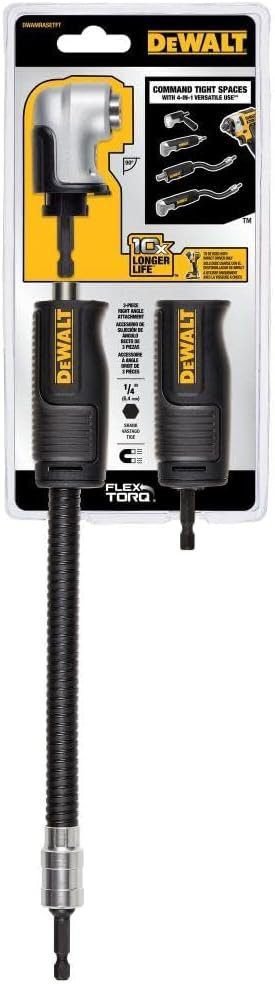 DEWALT Right Angle Drill Adaptor, FlexTorq, 4-in-1 System, Compact, Straight Flexible Shaft, 12-Inch (DWAMRASETFT)