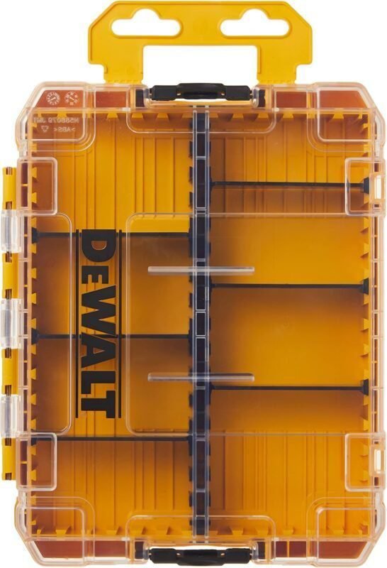 DEWALT TSTAK Tool Box, 8-Compartments, Clear Lid Organizer, Side Latches for Easy Connection, Removable Compartments for Small Tools and Accessories(DWAN2190),Yellow