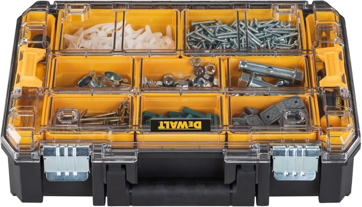 DEWALT TSTAK Tool Organizer, Holds Up To 44 lbs., Clear Lid Organizer, Compartments for Small Tools and Accessories (DWST17805)