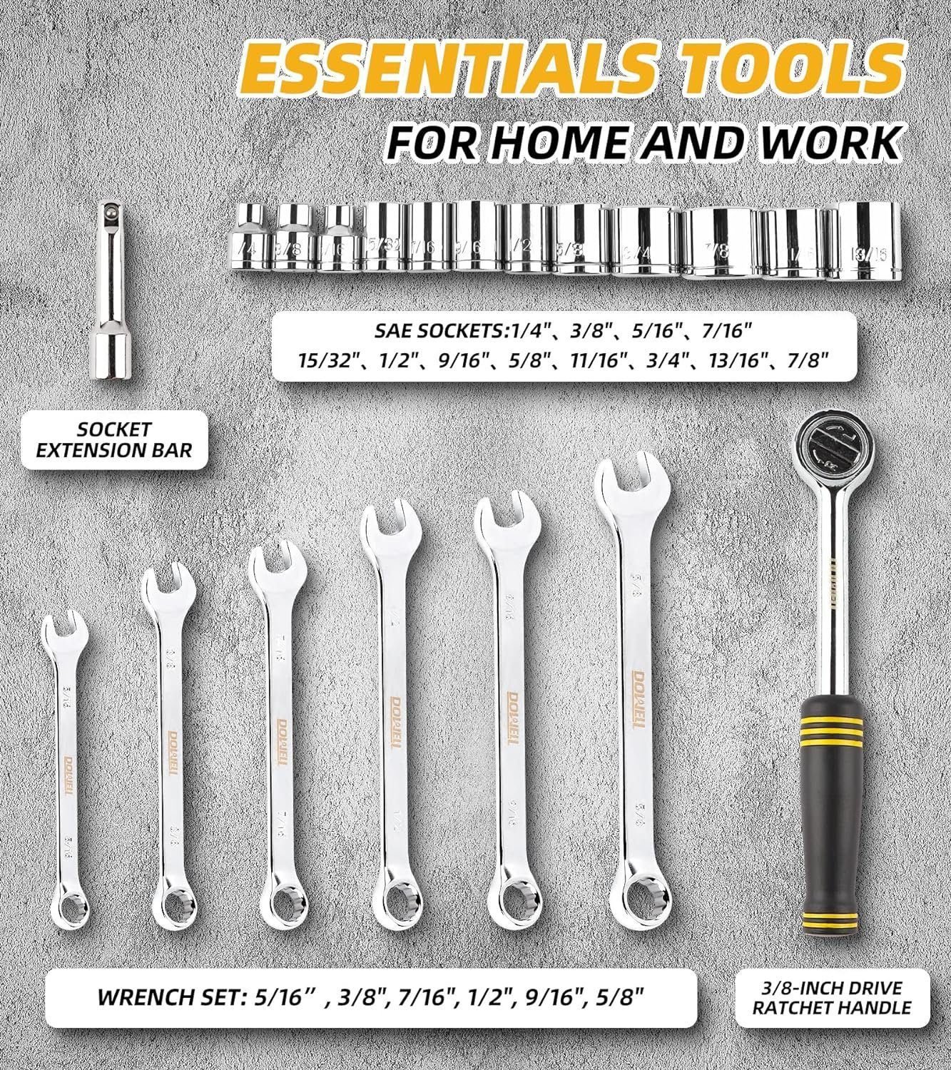 DOWELL 229PCS Tool Sets for Men, Household Hand Tool Kit, Home Repairing Tool Set for Maintenance with 14-Inch Storage Bag