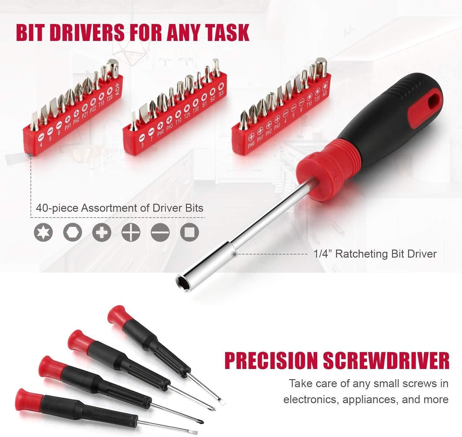 Eastvolt 128-Piece Home Repair Tool Set, Tool Sets for Homeowners, General Household Hand Tool Set with Storage Toolbox, EVHT12801, Black + Red (ASK01) Eastvolt 128-Piece Home Repair Tool Set, Tool Sets for Homeowners, General Household Hand Tool Set with Storage Toolbox, EVHT12801, Black + Red (ASK01)