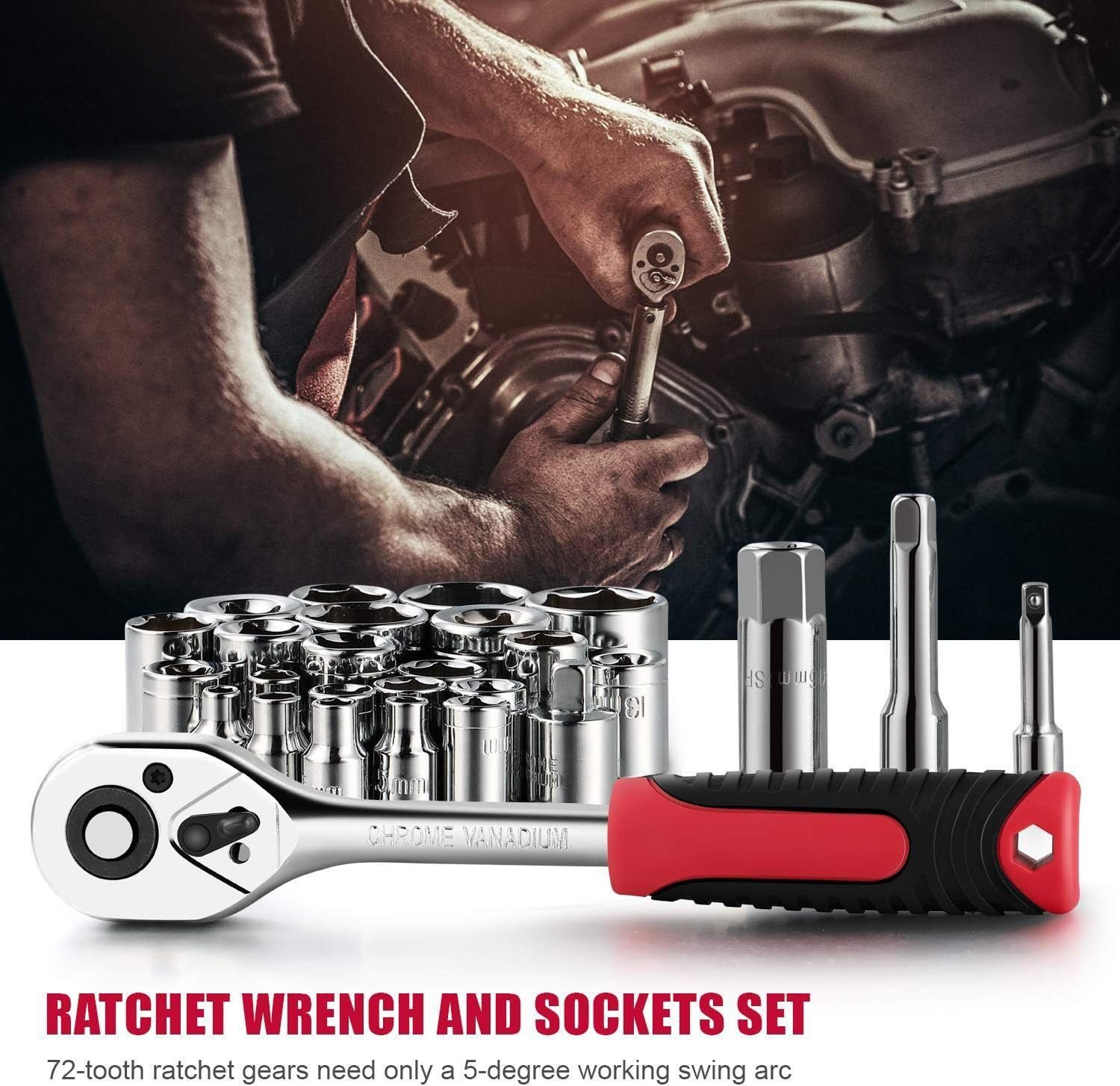 Eastvolt 218-Piece Household Tool Kit, Auto Repair Tool Set, Tool Kits for Homeowner, Plier, Screwdriver Set, Socket Kit and Toolbox Storage Case,Black + Red Eastvolt 218-Piece Household Tool Kit, Auto Repair Tool Set, Tool Kits for Homeowner, Plier, Screwdriver Set, Socket Kit and Toolbox Storage Case,Black + Red