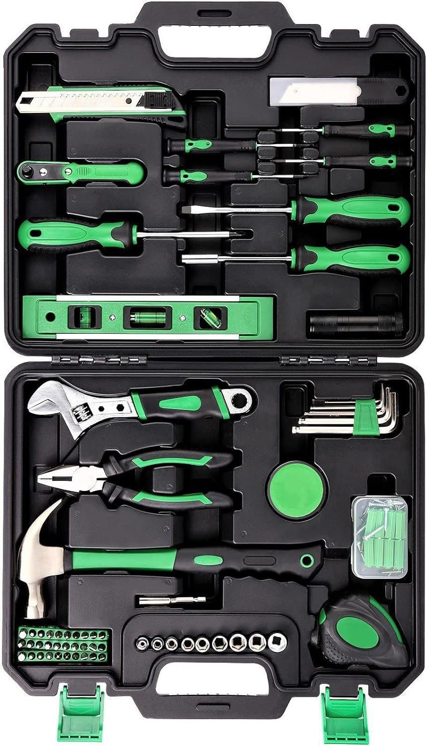 ENGiNDOT 125 Pcs Tool Set, Portable Home Tool Kit, with Plastic Toolbox Storage Case, Household Hand Tools Kit, Used for Daily Maintenance, Home Repair, Essential Tool