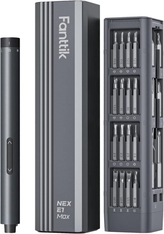 Fanttik E1 Max 3.7V Mini Precision Electric Screwdriver, 50-in-1 Magnetic Bits, 2 Torque Settings, Pop-Up Magnetic Case, 5/32Hex, Repair Tool Set for Phone Camera Laptop Watch