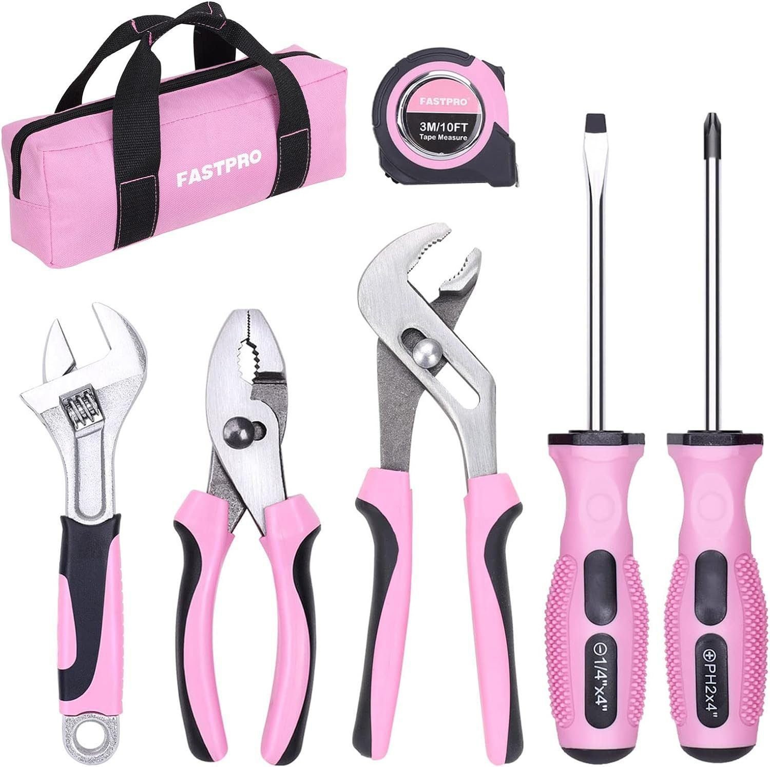 FASTPRO 7-Piece Pink Tool Kit, Household Tool Set for women, Basic Hand Tools for Home Maintenance  Repairing, Includes Small Tool Bag