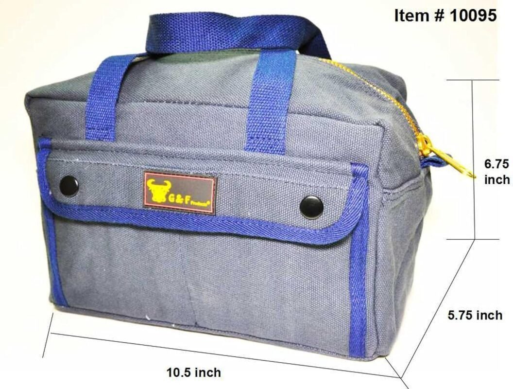 G  F Products Government Issued Style Mechanics Heavy Duty Tool Bag with Brass zipper and side pockets, tool bag for cars, drill, garden, and electrician. Olive Green , 11 x 7 x 6