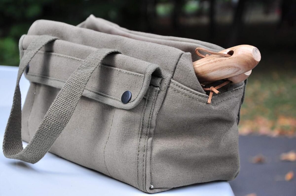 G  F Products Government Issued Style Mechanics Heavy Duty Tool Bag with Brass zipper and side pockets, tool bag for cars, drill, garden, and electrician. Olive Green , 11 x 7 x 6