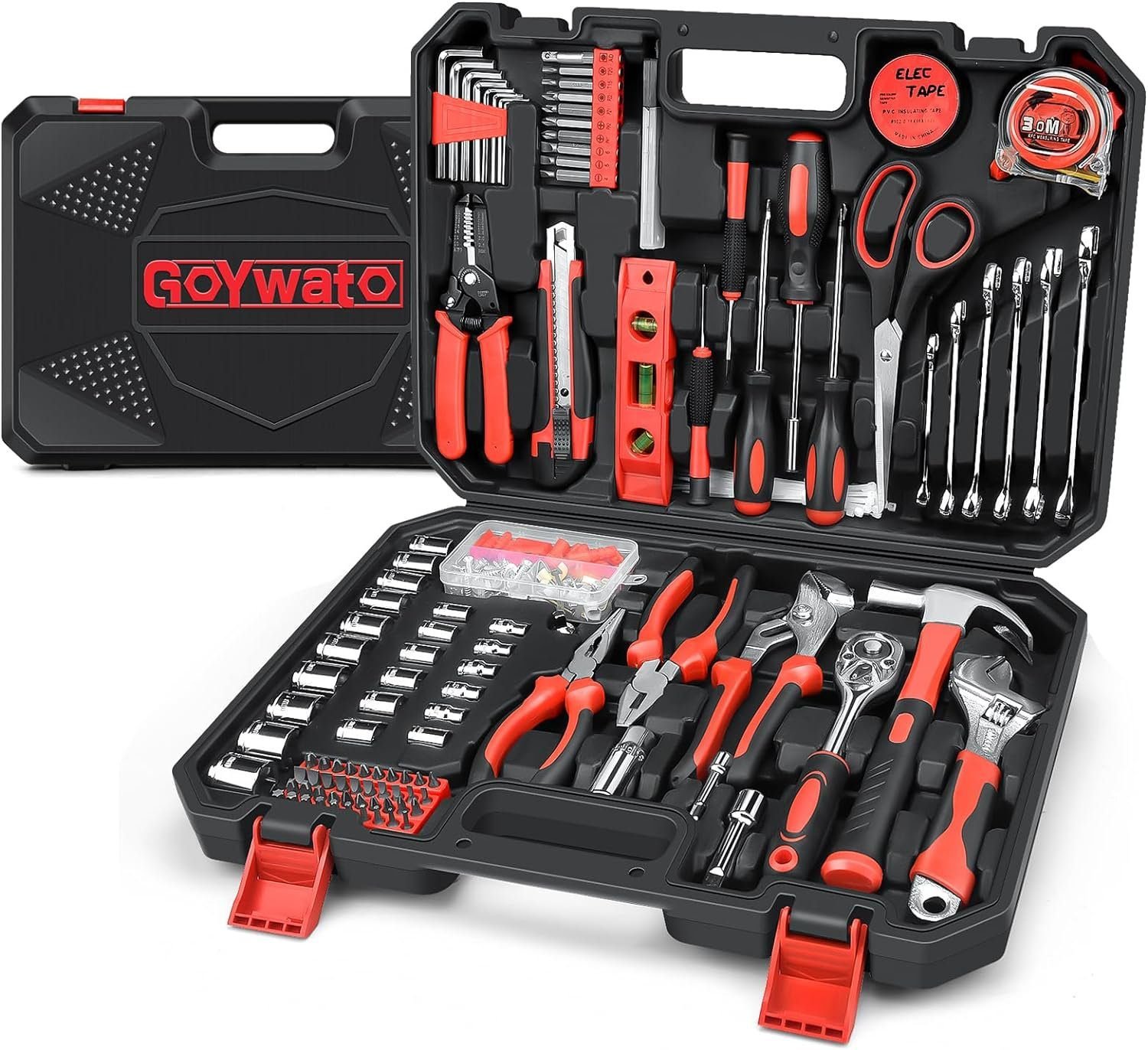 GoYwato Home Tool Kit 287PCs - Complete Repair General Hand Tool Set for Men Women - Household Tool Kit for Home Improvement with Hammer  Pliers Set  Ratchet Wrench  Socket  Protable Tool Box Case