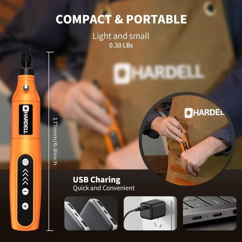 HARDELL Mini Cordless Rotary Tool Kit, 5-Speed and USB Charging with 61 Accessories, Multi-Purpose 3.7V Power Rotary Tool for Sanding, Polishing, Drilling, Etching, Engraving, DIY Crafts