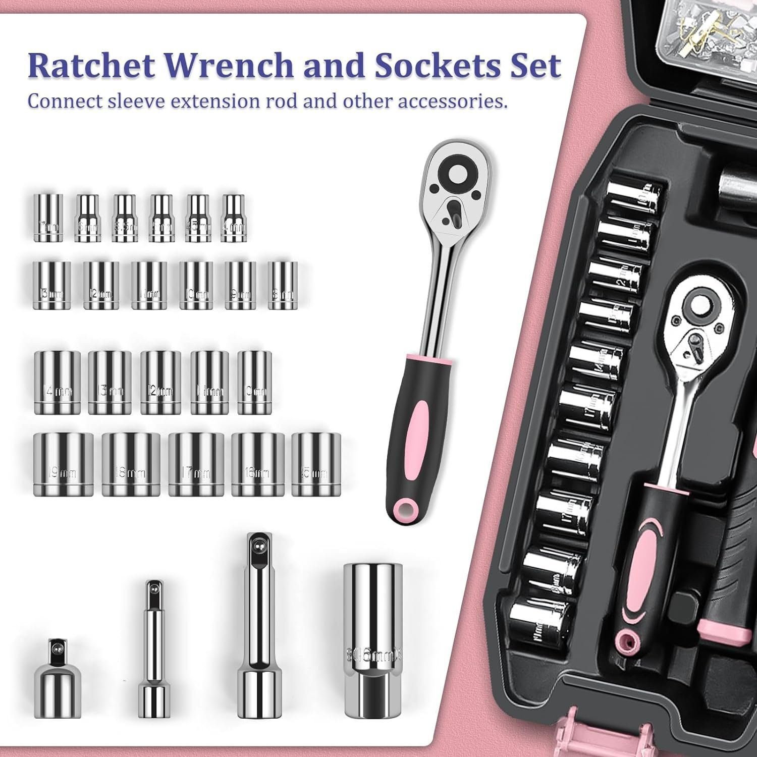 Home Tool Kit 281-PCs - Protable Complete Basic Repair General Hand Tool Set for Men Women - Full Tool Set with Socket Wrench Set Screwdriver Set Hex Keys Pliers Tool Box Case Pink Home Tool Kit 281-PCs - Protable Complete Basic Repair General Hand Tool Set for Men Women - Full Tool Set with Socket Wrench Set Screwdriver Set Hex Keys Pliers Tool Box Case Pink