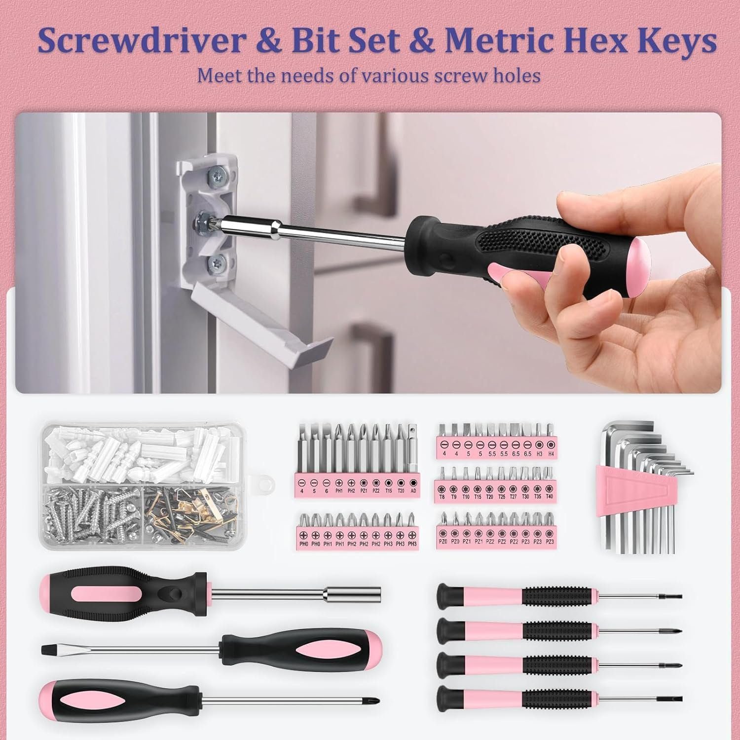 Home Tool Kit 281-PCs - Protable Complete Basic Repair General Hand Tool Set for Men Women - Full Tool Set with Socket Wrench Set Screwdriver Set Hex Keys Pliers Tool Box Case Pink Home Tool Kit 281-PCs - Protable Complete Basic Repair General Hand Tool Set for Men Women - Full Tool Set with Socket Wrench Set Screwdriver Set Hex Keys Pliers Tool Box Case Pink