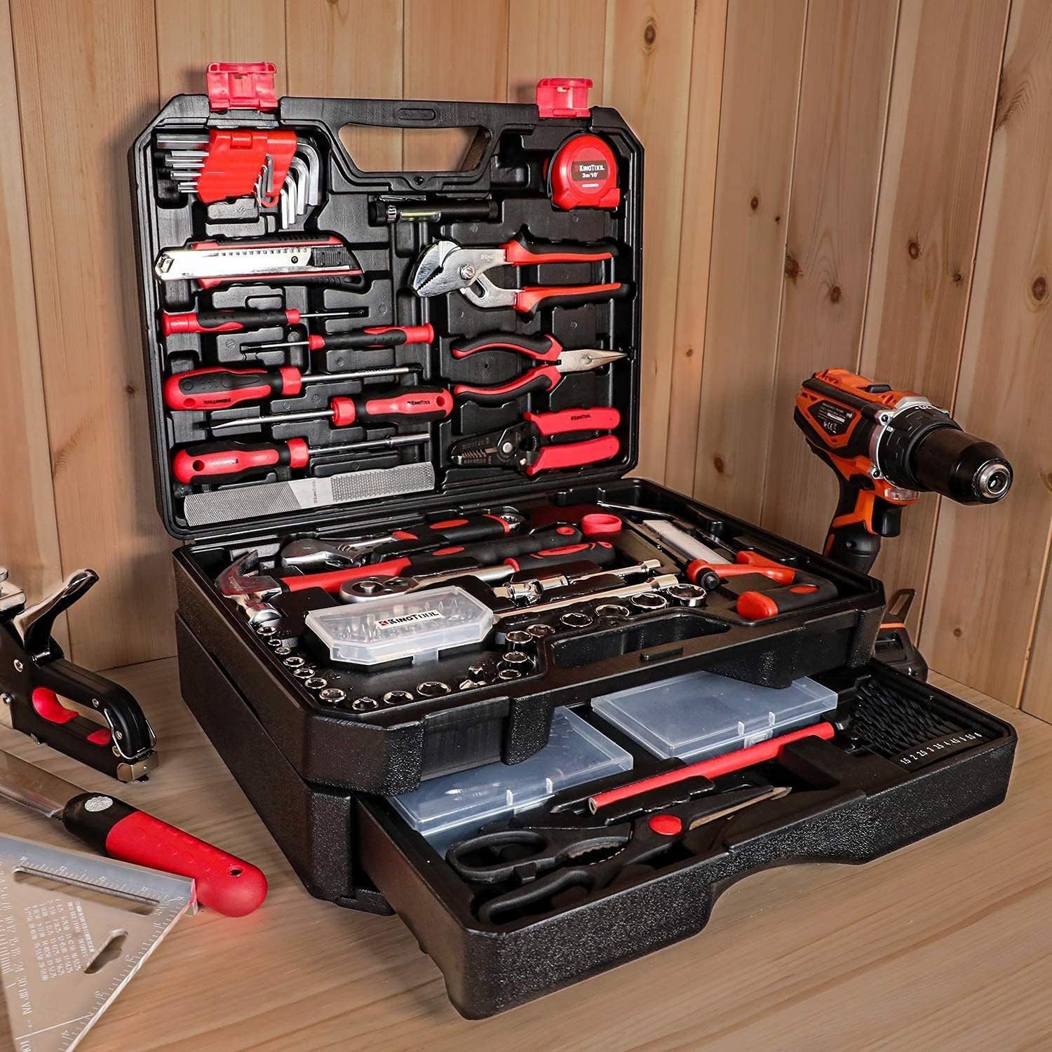 KingTool Home Repair Tool Kit - 149 Pieces Basic Home Repair Tool Set, General Mechanic Tool Set, General Household Tool Kit with Plastic Toolbox, Perfect for Homeowner, Office College Repairs KingTool Home Repair Tool Kit - 149 Pieces Basic Home Repair Tool Set, General Mechanic Tool Set, General Household Tool Kit with Plastic Toolbox, Perfect for Homeowner, Office College Repairs