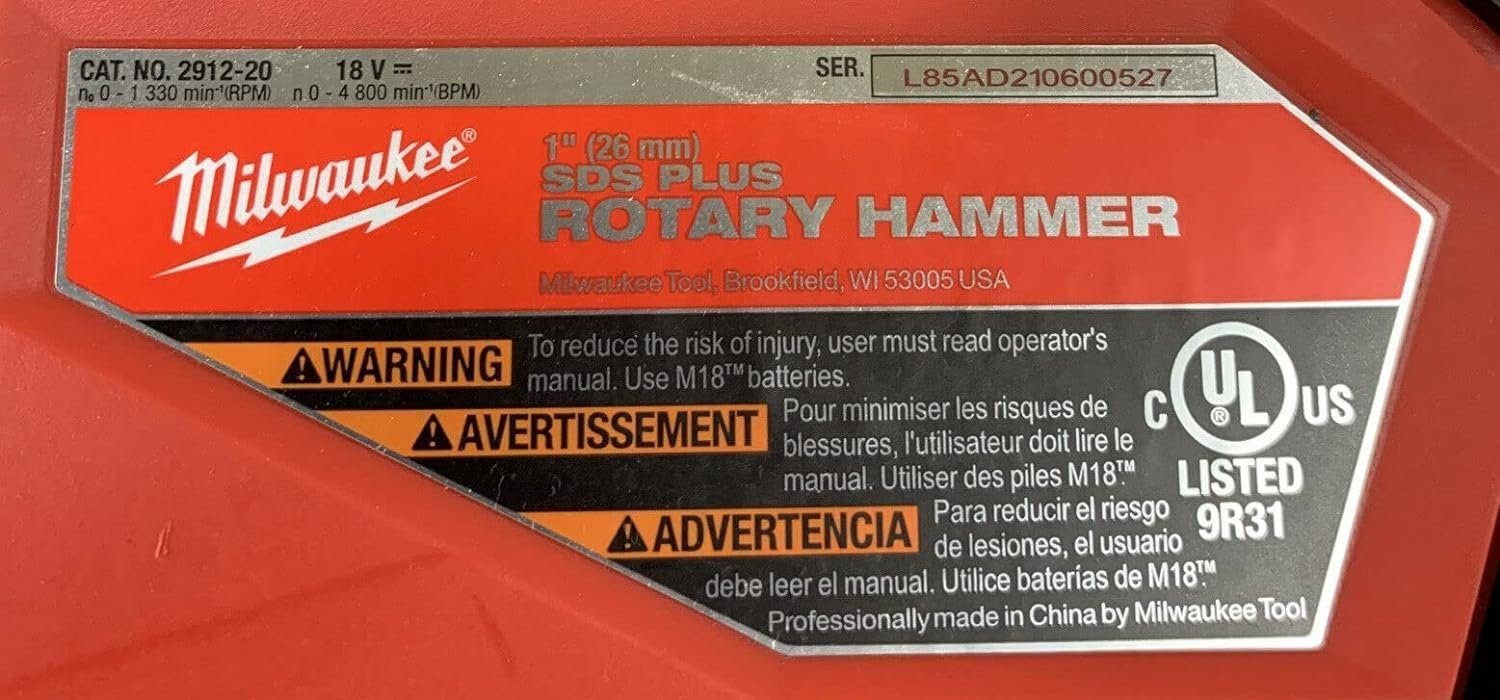 Milwaukee 2912-20 M18 Fuel 18V 1 Sds Plus Brushless Rotary Hammer Milwaukee 2912-20 M18 Fuel 18V 1 Sds Plus Brushless Rotary Hammer