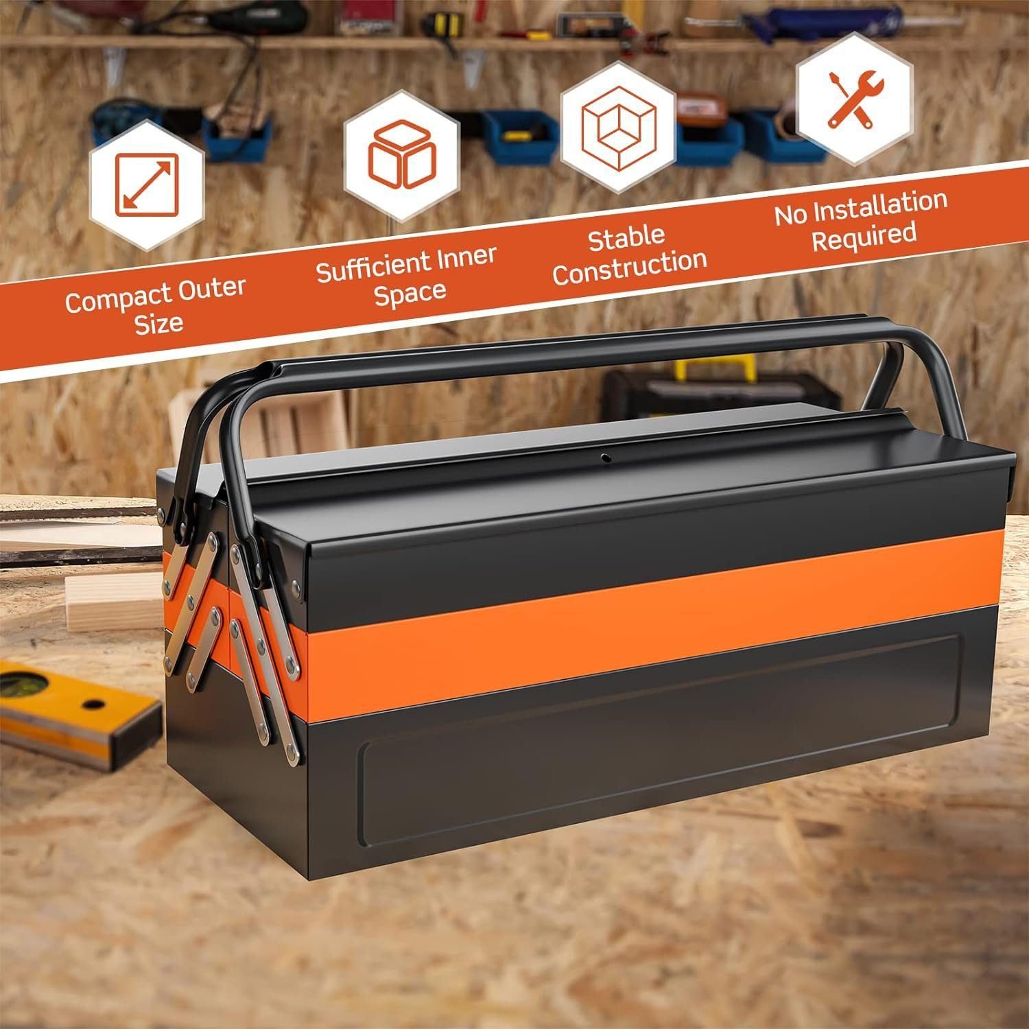 Nightcore 27” x 21” x 8.5” Metal Tool Box, 5-Tray Cantilever Tool Box with 3 Levels Fold Out Organizer Storage, Portable Folding Tool Organizer with Padlock Eyes Nightcore 27” x 21” x 8.5” Metal Tool Box, 5-Tray Cantilever Tool Box with 3 Levels Fold Out Organizer Storage, Portable Folding Tool Organizer with Padlock Eyes