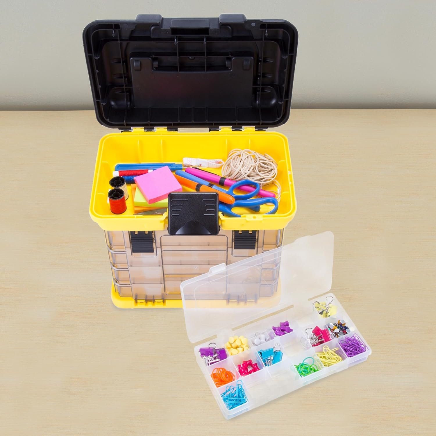 Portable Tool Box - Small Parts Organizer with Drawers and Customizable Compartments for Hardware, Tackle, Beads, or Crafts by Stalwart (Light Blue)