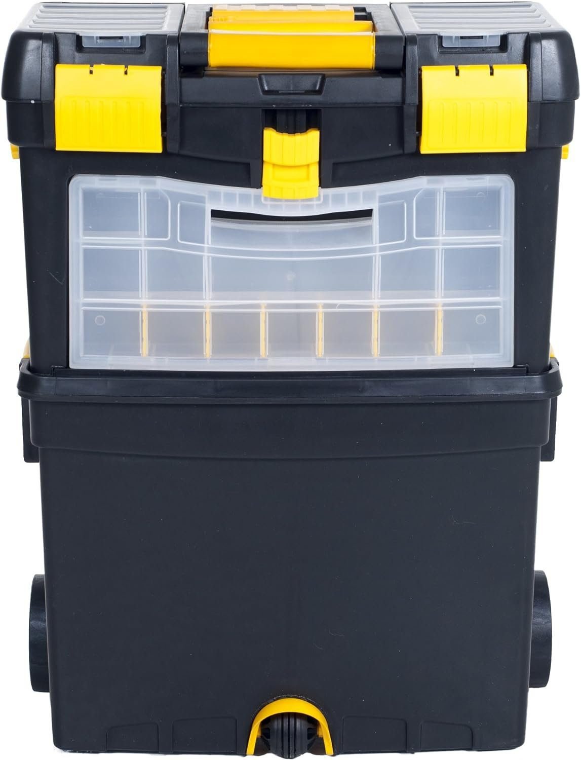 Portable Toolbox with Wheels - Stackable Tool Chest with Drawers - Mobile Utility Cart with Comfort Grip Handle and Tough Latches by Stalwart (Black)