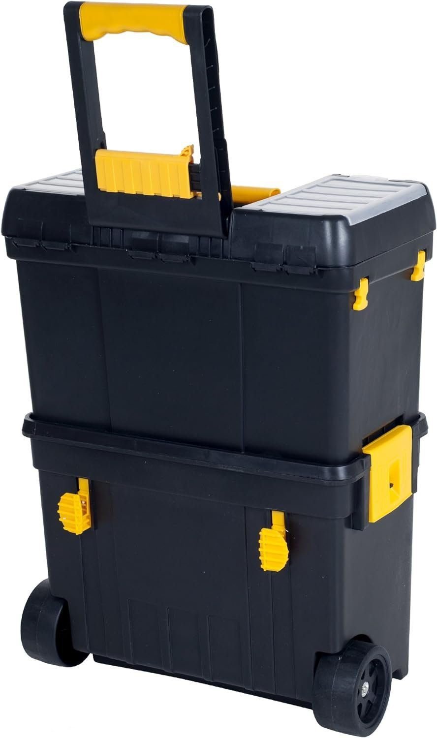 Portable Toolbox with Wheels - Stackable Tool Chest with Drawers - Mobile Utility Cart with Comfort Grip Handle and Tough Latches by Stalwart (Black)