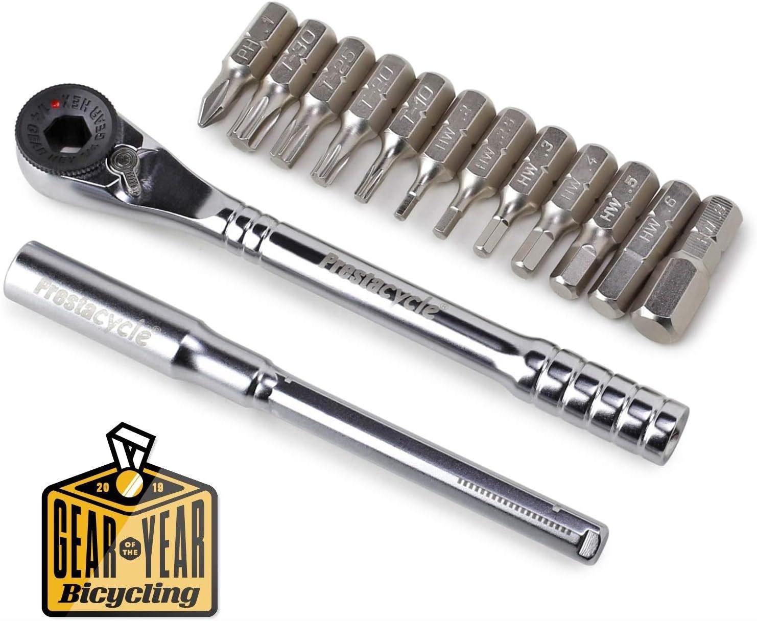 Prestacycle Pro T-Handle Ratchet (Deluxe Zipper Case Kit with (12) S2 Hex Bits)