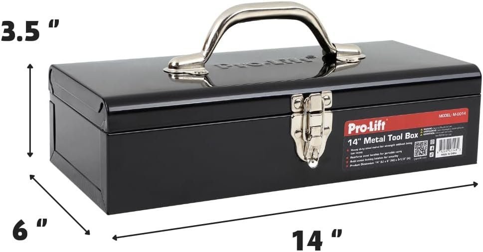 Pro-Lift Steel Tool Box – 14-inch Metal Toolbox Portable with Handle – Heavy Duty Metal Latch Closure Small Carry Storage Box Tools Organizer Pro-Lift Steel Tool Box – 14-inch Metal Toolbox Portable with Handle – Heavy Duty Metal Latch Closure Small Carry Storage Box Tools Organizer