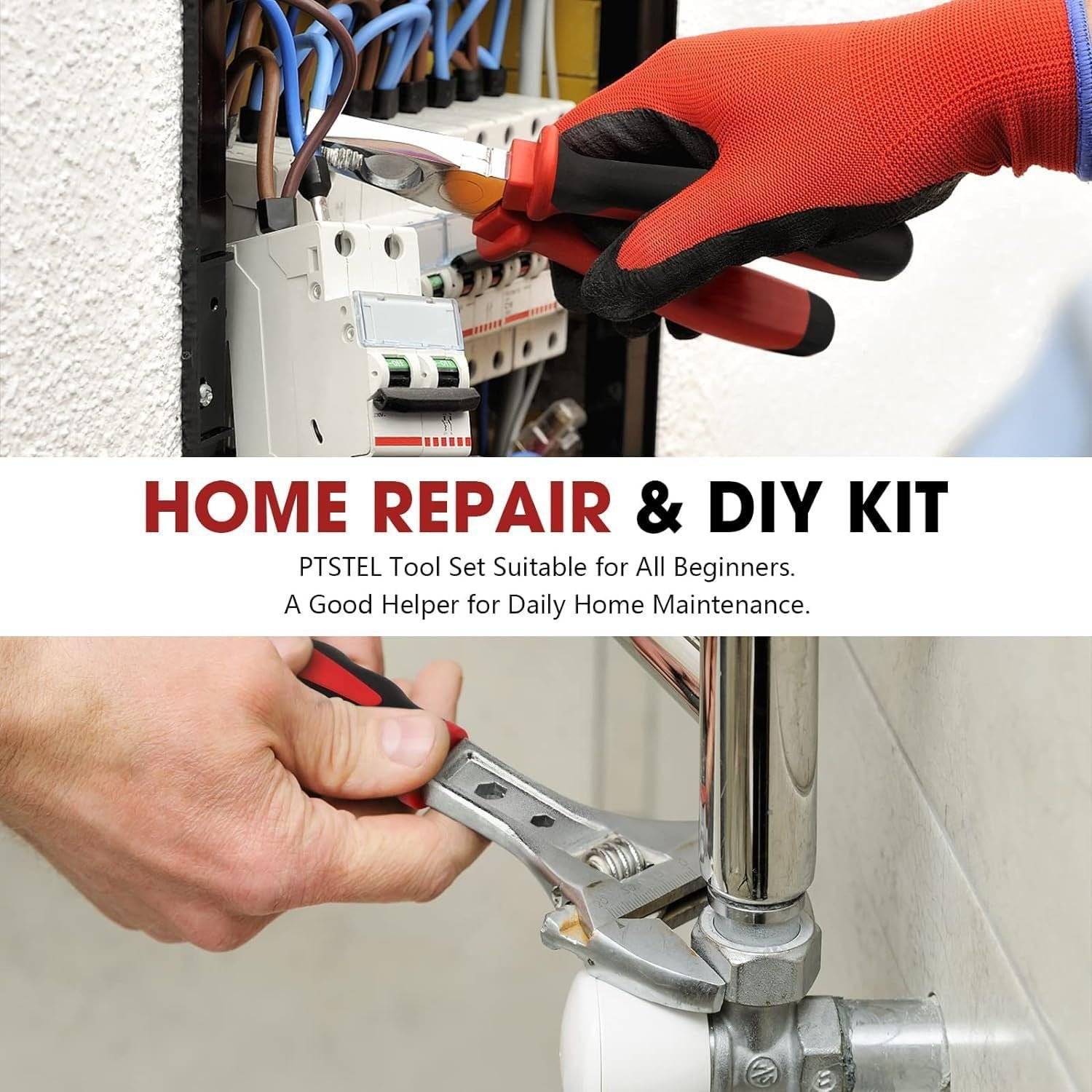 PTSTEL 68 Piece Tool Set, General Household Hand Tool Kit for DIY Home Auto Quick Repairs