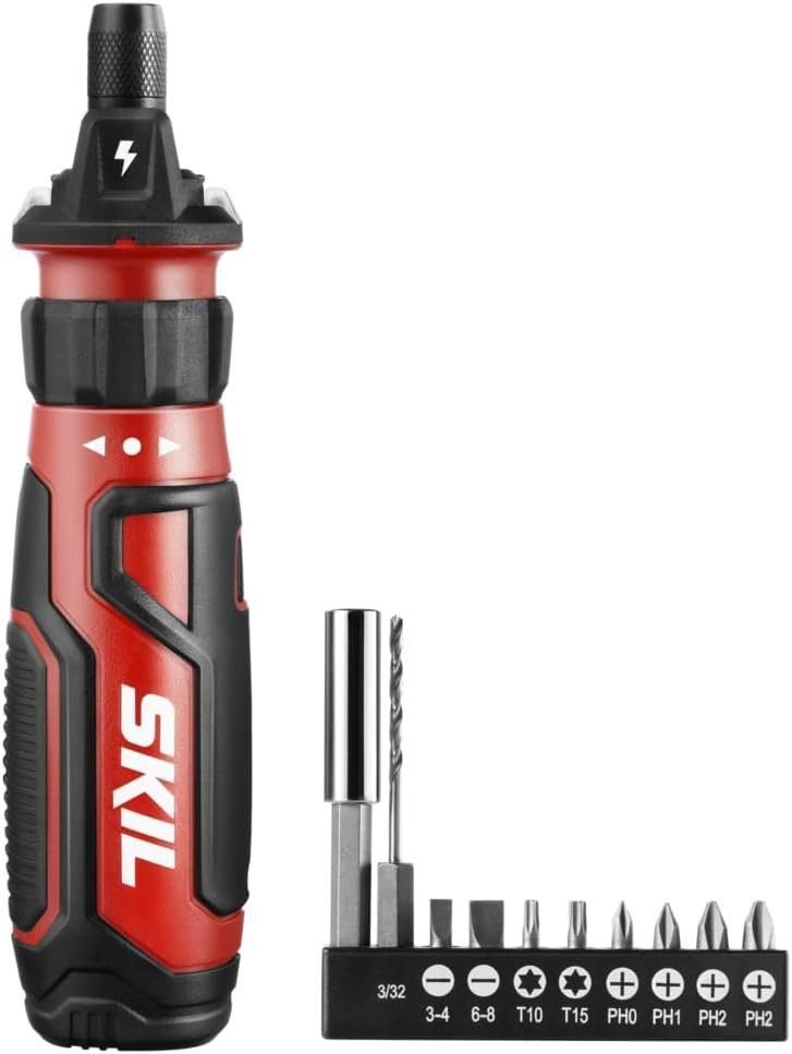 SKIL Rechargeable 4V Cordless Screwdriver with Circuit Sensor Technology, Includes 9pcs Bit, 1pc Bit Holder, USB Charging Cable - SD561201 SKIL Rechargeable 4V Cordless Screwdriver with Circuit Sensor Technology, Includes 9pcs Bit, 1pc Bit Holder, USB Charging Cable - SD561201