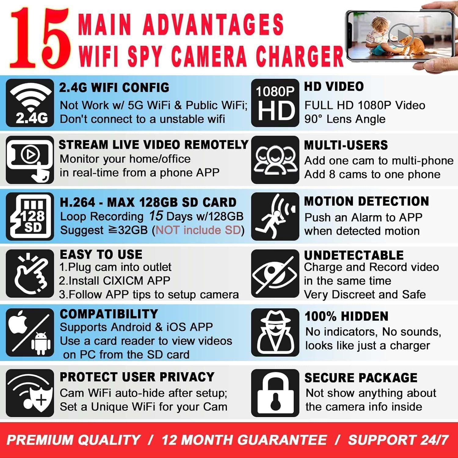 Spy Camera Hidden Camera - WiFi Hidden Camera Charger with Remote View- HD 1080P - Spy Cam - Nanny Cam Hidden Camera - Small Secret Camera - Premium Indoor Hidden Security Camera- Motion Detection Spy Camera Hidden Camera - WiFi Hidden Camera Charger with Remote View- HD 1080P - Spy Cam - Nanny Cam Hidden Camera - Small Secret Camera - Premium Indoor Hidden Security Camera- Motion Detection