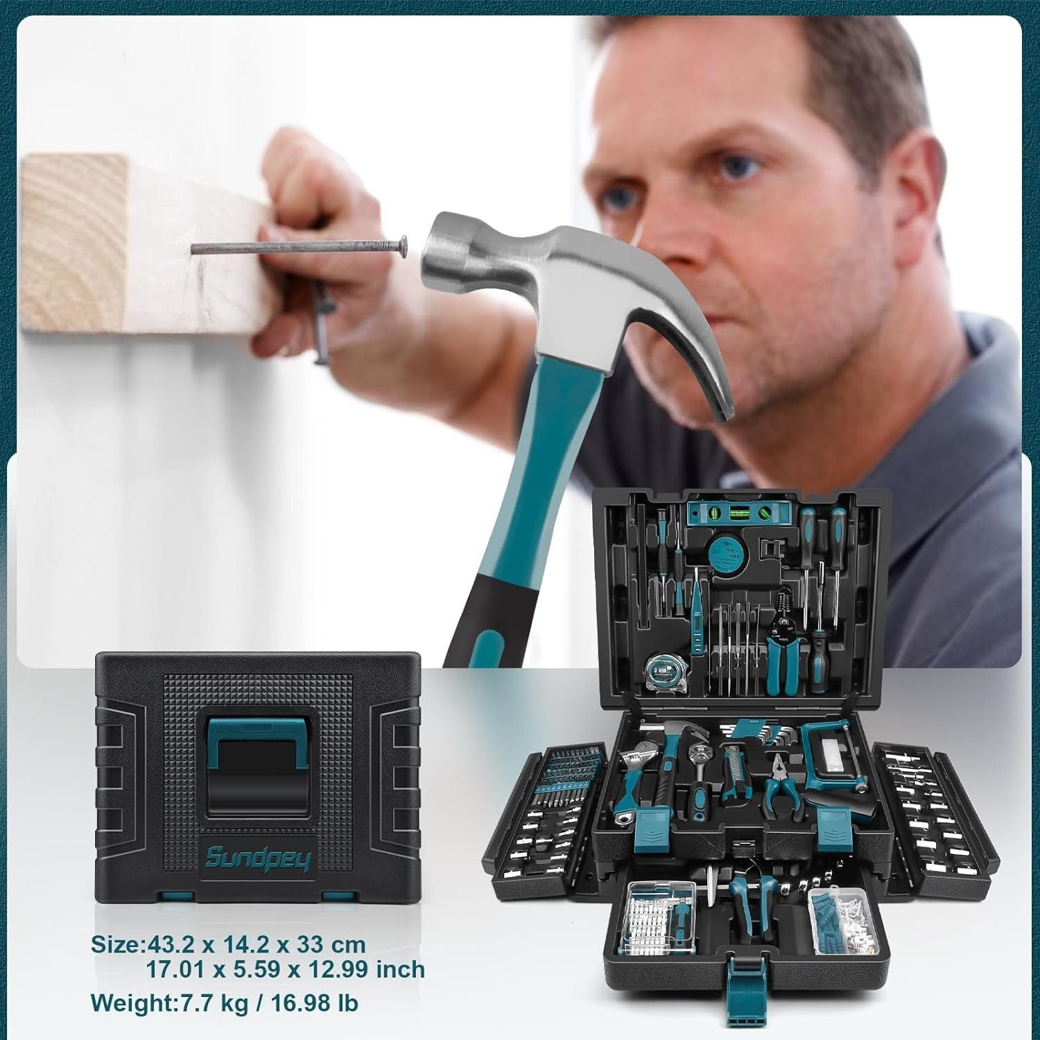 Sundpey 379-PCs Home Tool Kit - Protable Complete Household and Auto Repair Tool Set - Hand General Basic Tool Box Storage Case with Drawer - Full Basic Toolkit for Handyman Diyer Homeowner Sundpey 379-PCs Home Tool Kit - Protable Complete Household and Auto Repair Tool Set - Hand General Basic Tool Box Storage Case with Drawer - Full Basic Toolkit for Handyman Diyer Homeowner