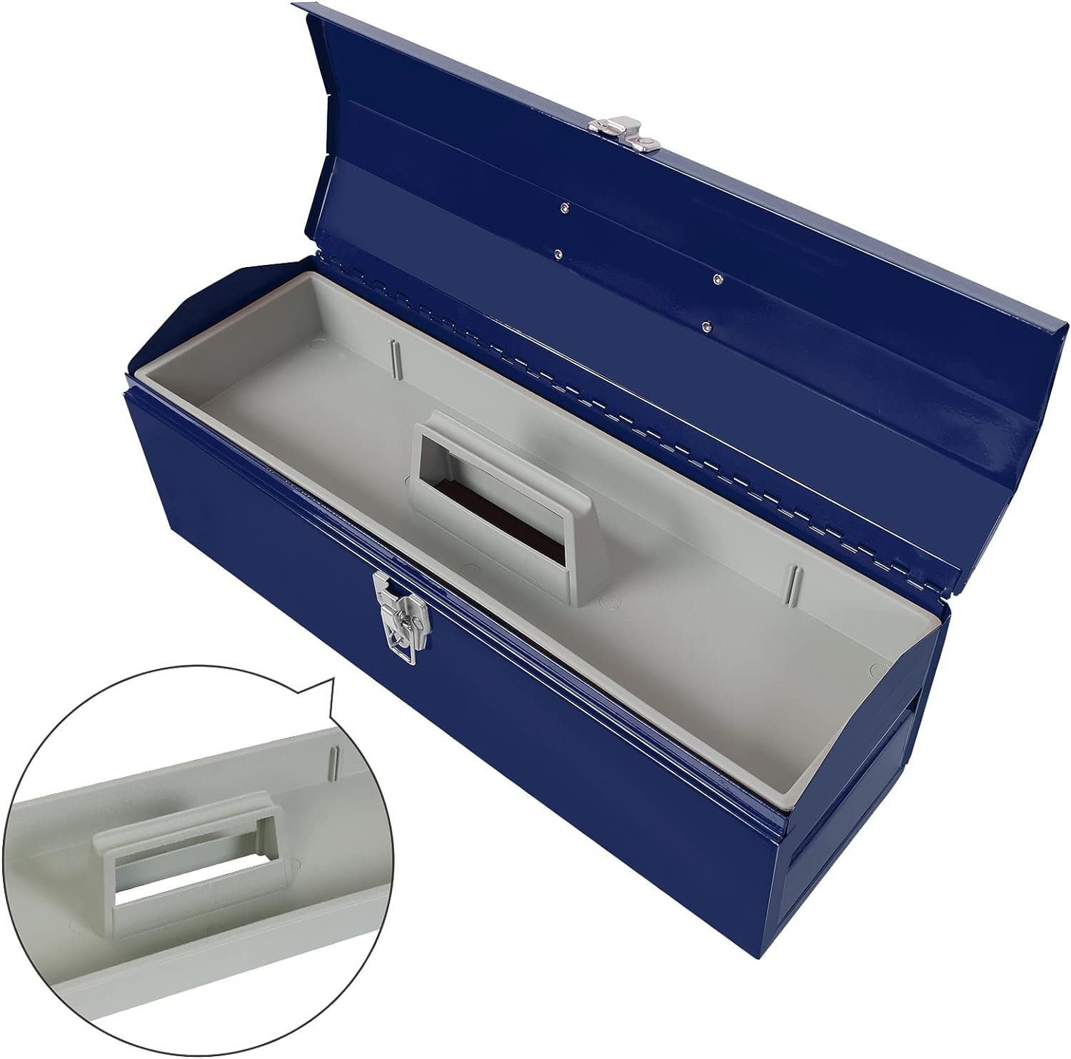 TCE ATB101U Torin 19 Hip Roof Style Portable Steel Tool Box with Metal Latch Closure and Removable Storage Tray, Blue